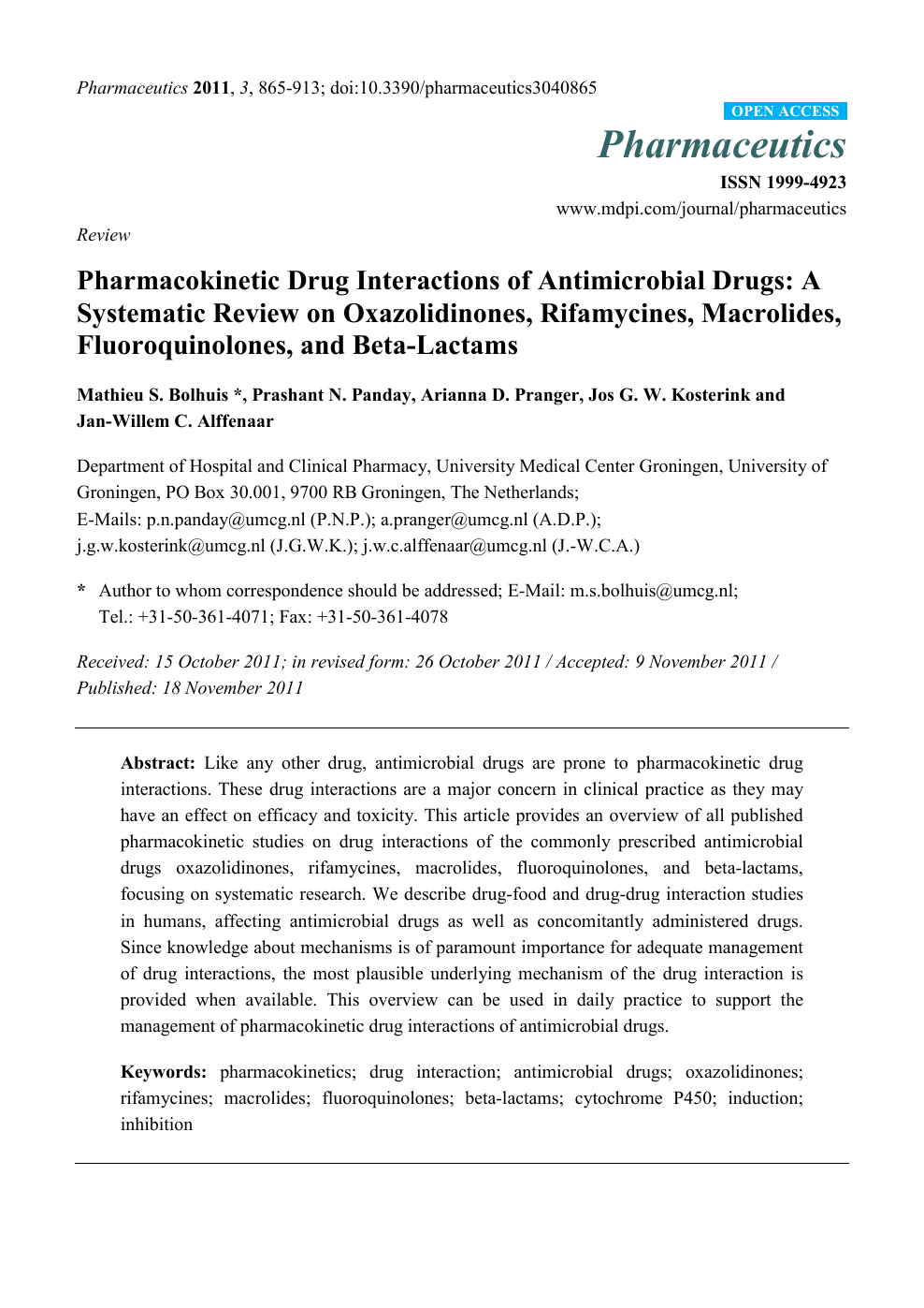Pharmacokinetic Drug Interactions Of Antimicrobial Drugs A Systematic Review On Oxazolidinones Rifamycines Macrolides Fluoroquinolones And Beta Lactams Topic Of Research Paper In Clinical Medicine Download Scholarly Article Pdf And Read For Free