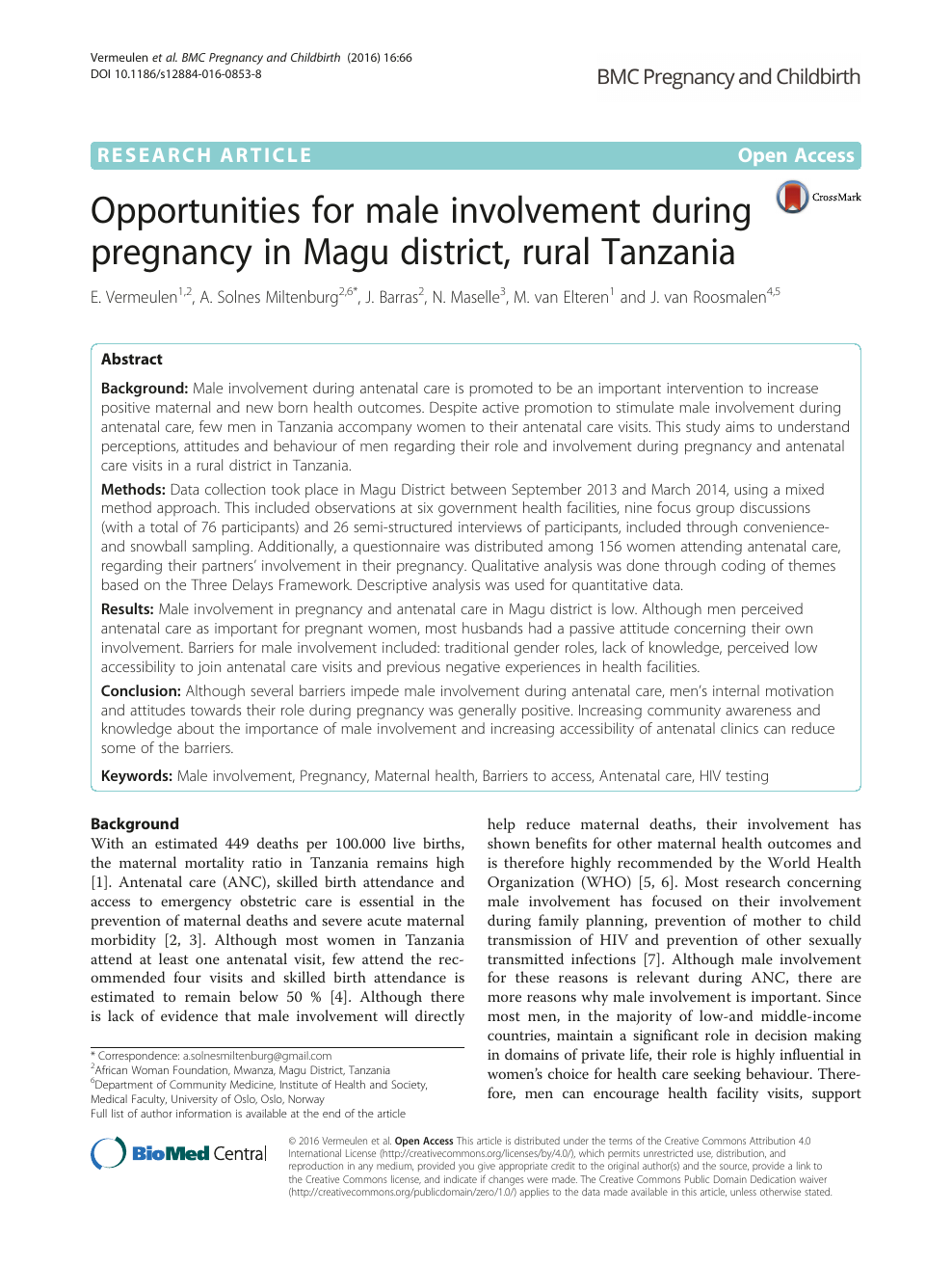 Opportunities for male involvement during pregnancy in Magu district, rural  Tanzania – topic of research paper in Health sciences. Download scholarly  article PDF and read for free on CyberLeninka open science hub.