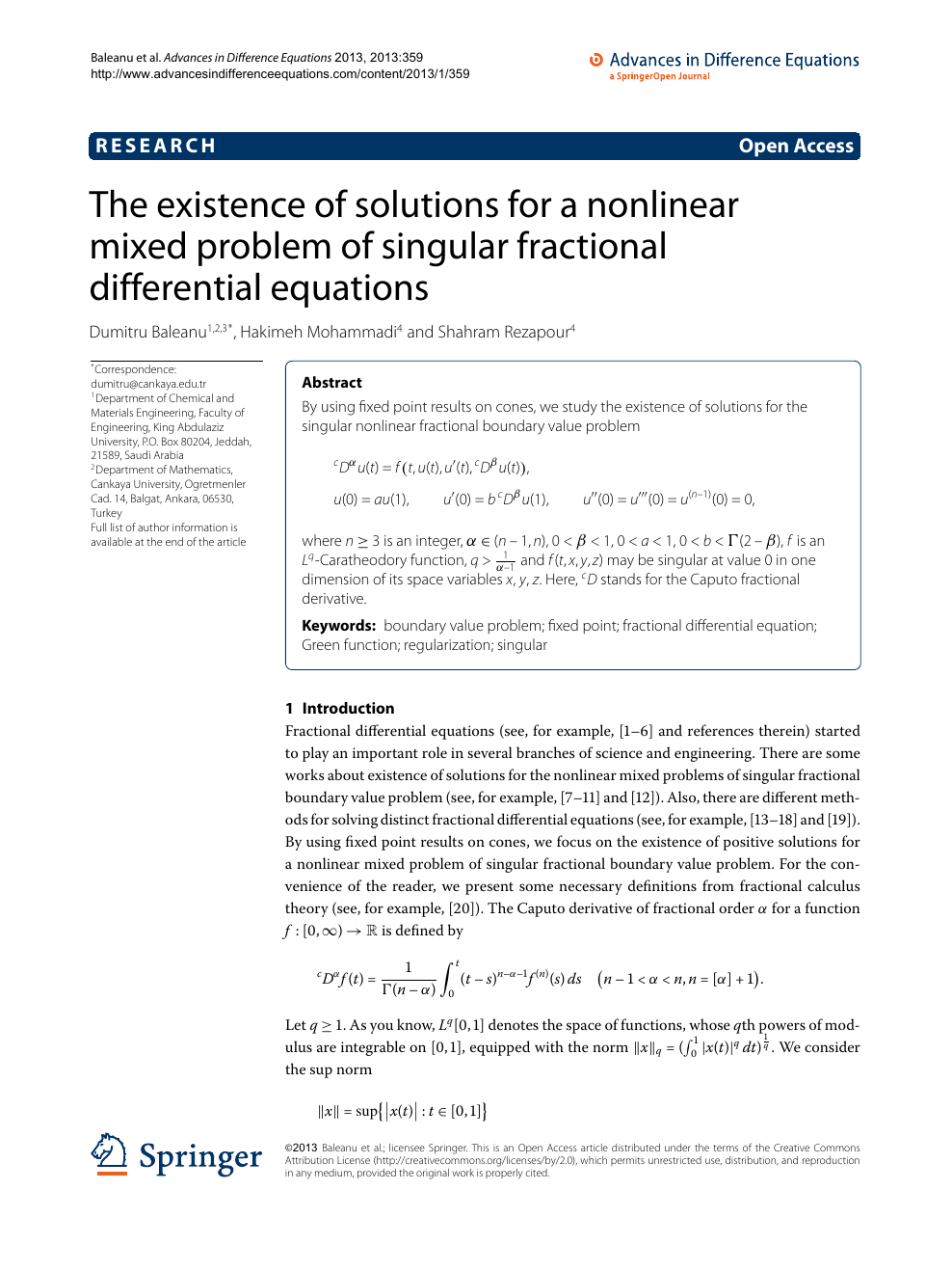 The Existence Of Solutions For A Nonlinear Mixed Problem Of Singular Fractional Differential Equations Topic Of Research Paper In Mathematics Download Scholarly Article Pdf And Read For Free On Cyberleninka Open
