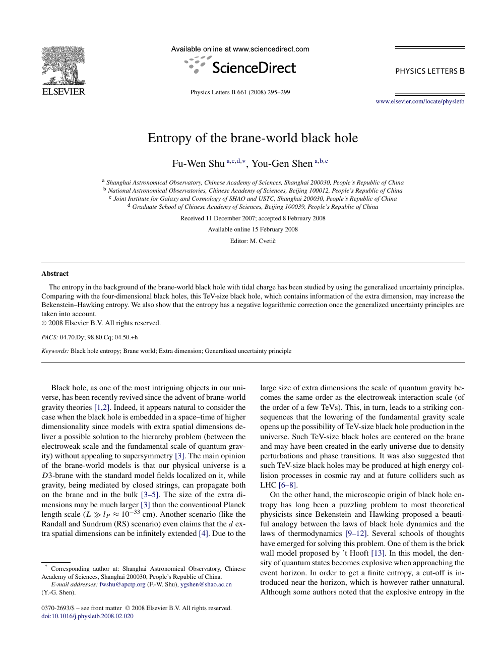 Entropy Of The Brane World Black Hole Topic Of Research Paper In Physical Sciences Download Scholarly Article Pdf And Read For Free On Cyberleninka Open Science Hub