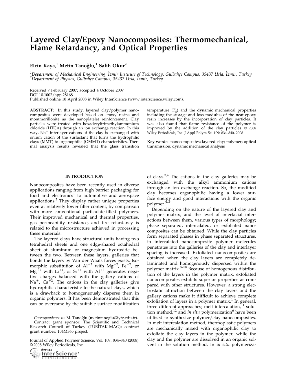 Layered clay/epoxy nanocomposites: Thermomechanical, flame