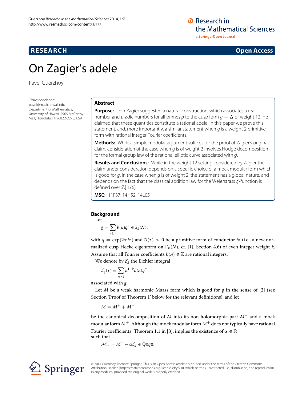On Zagier S Adele Topic Of Research Paper In Mathematics Download Scholarly Article Pdf And Read For Free On Cyberleninka Open Science Hub