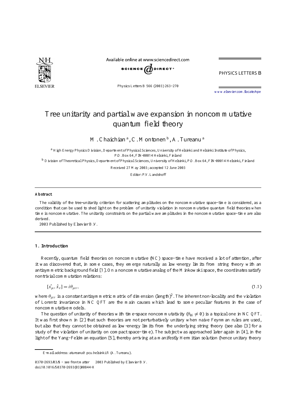Tree Unitarity And Partial Wave Expansion In Noncommutative Quantum Field Theory Topic Of Research Paper In Physical Sciences Download Scholarly Article Pdf And Read For Free On Cyberleninka Open Science Hub