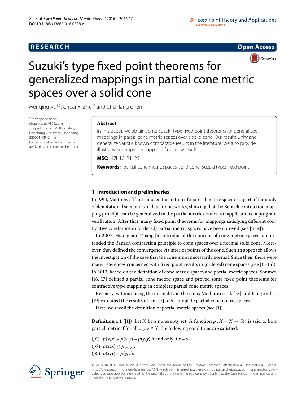 Suzuki S Type Fixed Point Theorems For Generalized Mappings In Partial Cone Metric Spaces Over A Solid Cone Topic Of Research Paper In Mathematics Download Scholarly Article Pdf And Read For Free