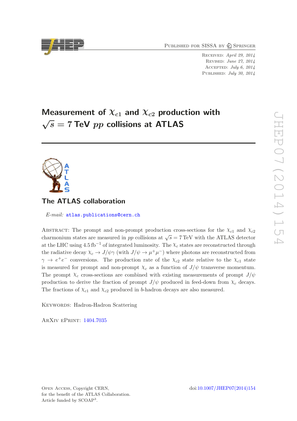 Measurement Of X C1 And X C2 Production With S Sqrt S 7 Tev Pp Collisions At Atlas Topic Of Research Paper In Physical Sciences Download Scholarly Article Pdf