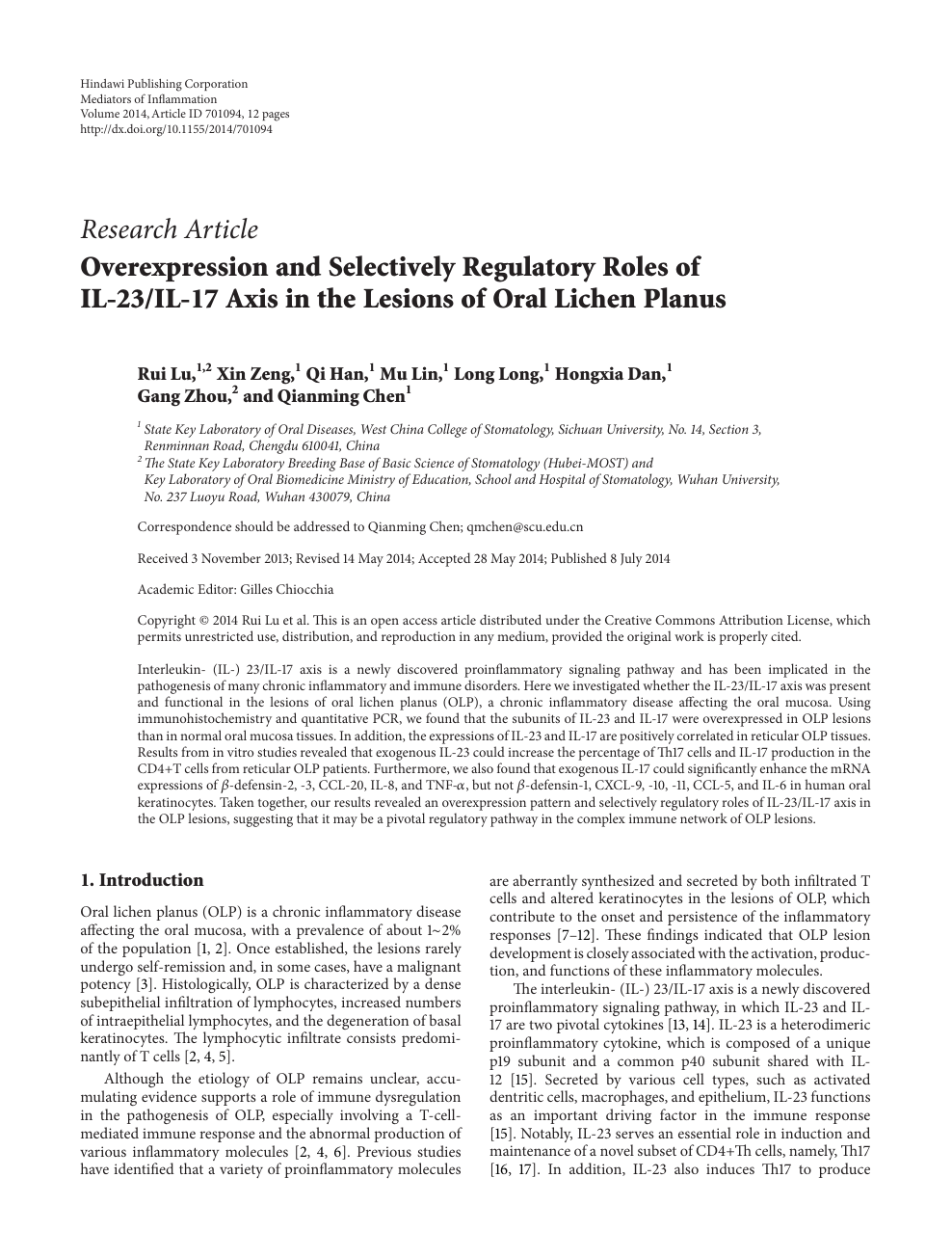 Overexpression And Selectively Regulatory Roles Of Il 23 Il 17 Axis In The Lesions Of Oral Lichen Planus Topic Of Research Paper In Biological Sciences Download Scholarly Article Pdf And Read For Free On