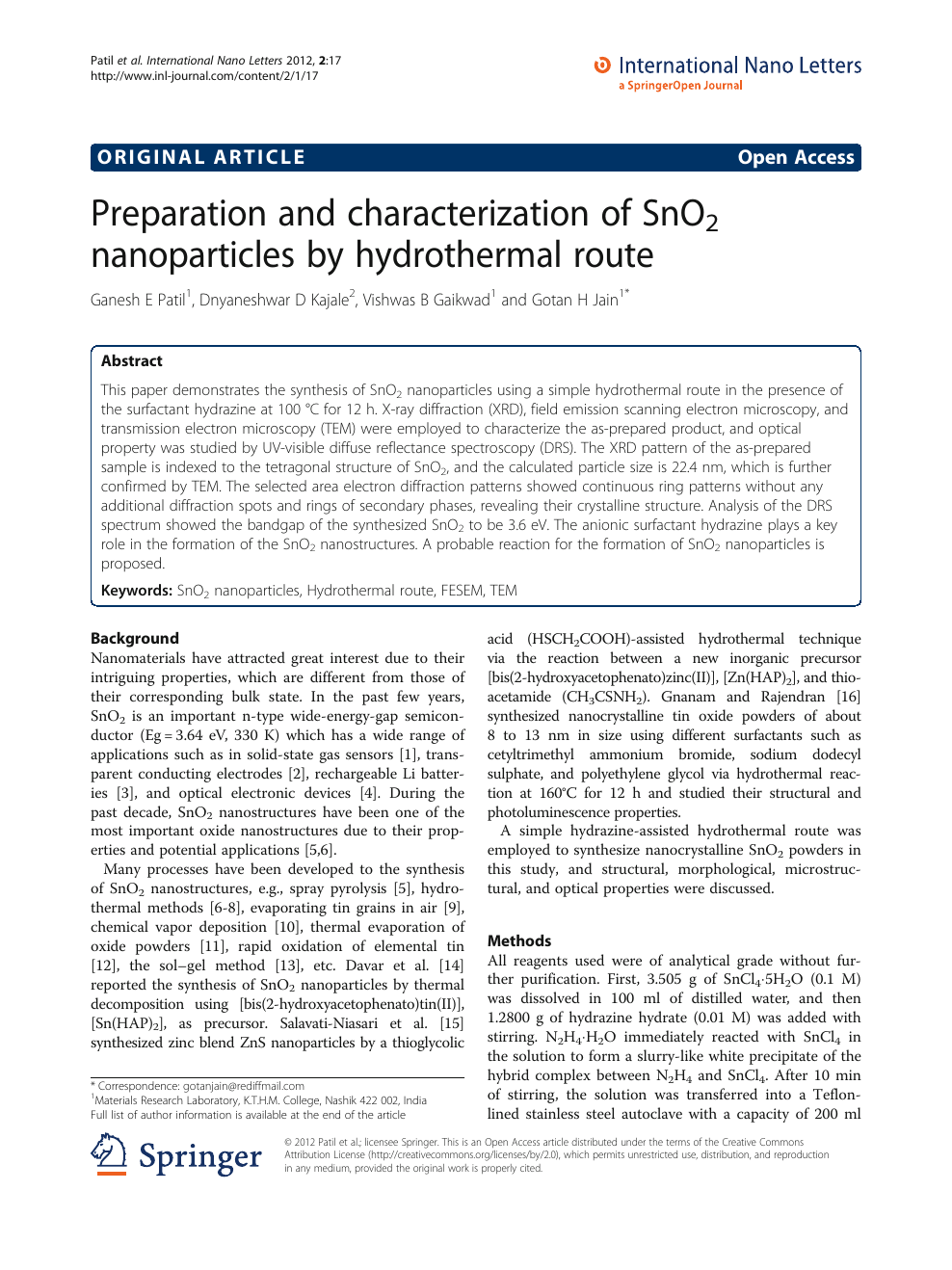 Preparation And Characterization Of Sno2 Nanoparticles By Hydrothermal Route Topic Of Research Paper In Nano Technology Download Scholarly Article Pdf And Read For Free On Cyberleninka Open Science Hub