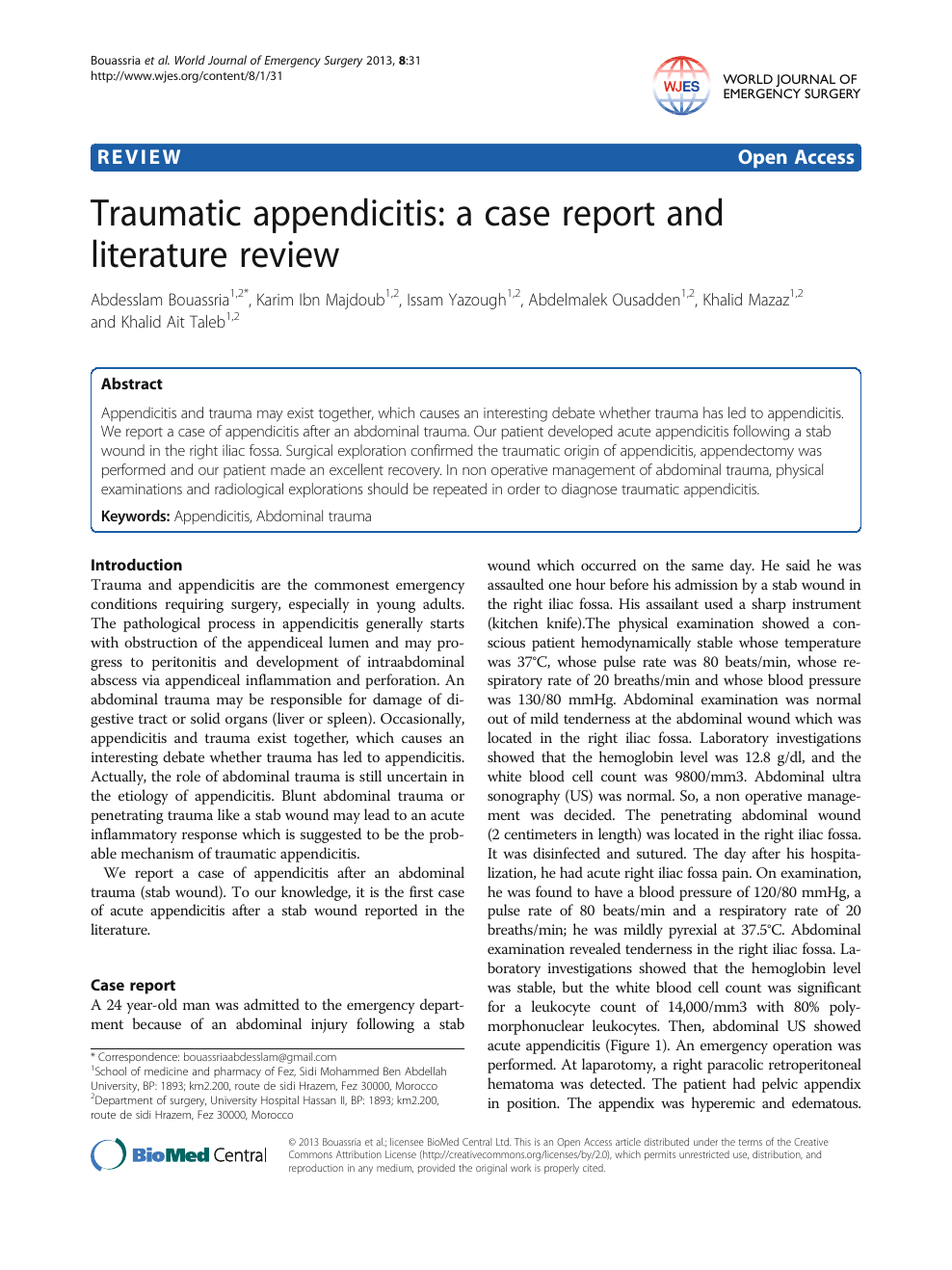 Traumatic appendicitis: a case report and literature review