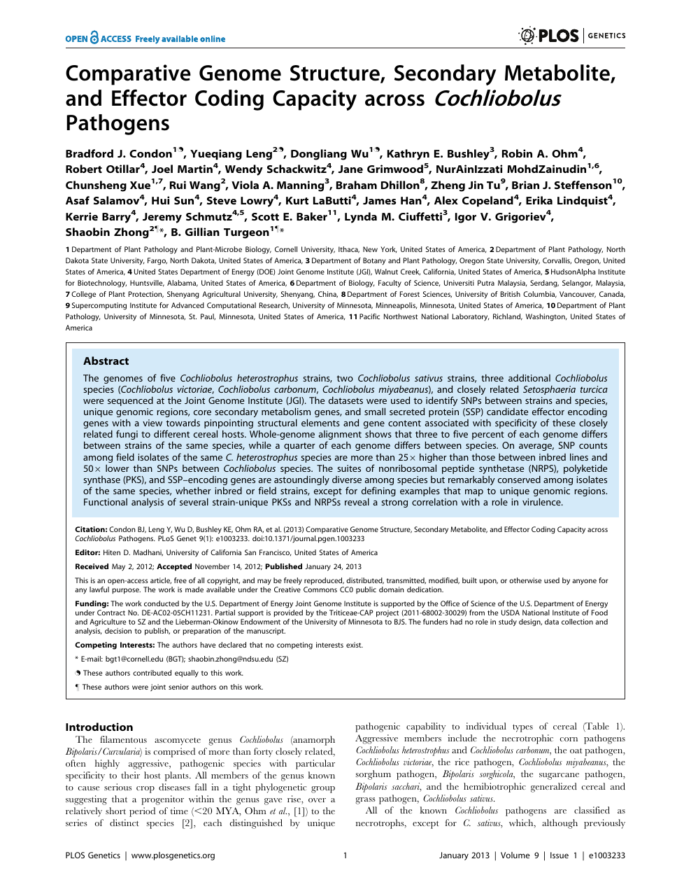 Comparative Genome Structure Secondary Metabolite And Effector Coding Capacity Across Cochliobolus Pathogens Topic Of Research Paper In Biological Sciences Download Scholarly Article Pdf And Read For Free On Cyberleninka Open Science