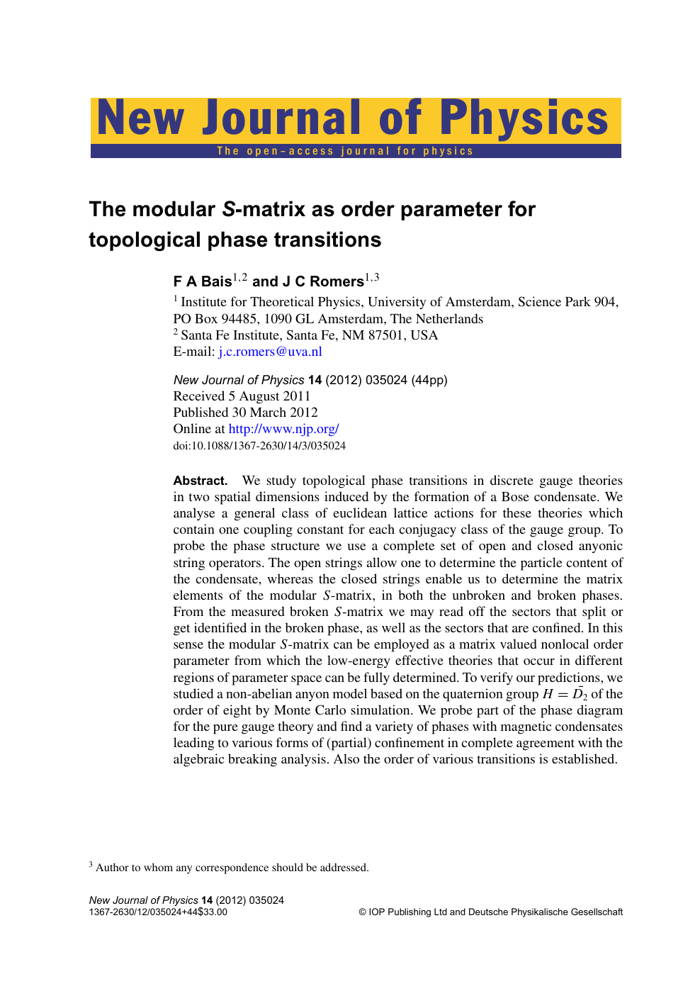 The Modular S Matrix As Order Parameter For Topological Phase Transitions Topic Of Research Paper In Physical Sciences Download Scholarly Article Pdf And Read For Free On Cyberleninka Open Science Hub