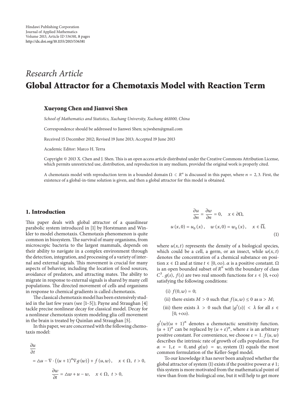 Global Attractor For A Chemotaxis Model With Reaction Term Topic Of Research Paper In Mathematics Download Scholarly Article Pdf And Read For Free On Cyberleninka Open Science Hub