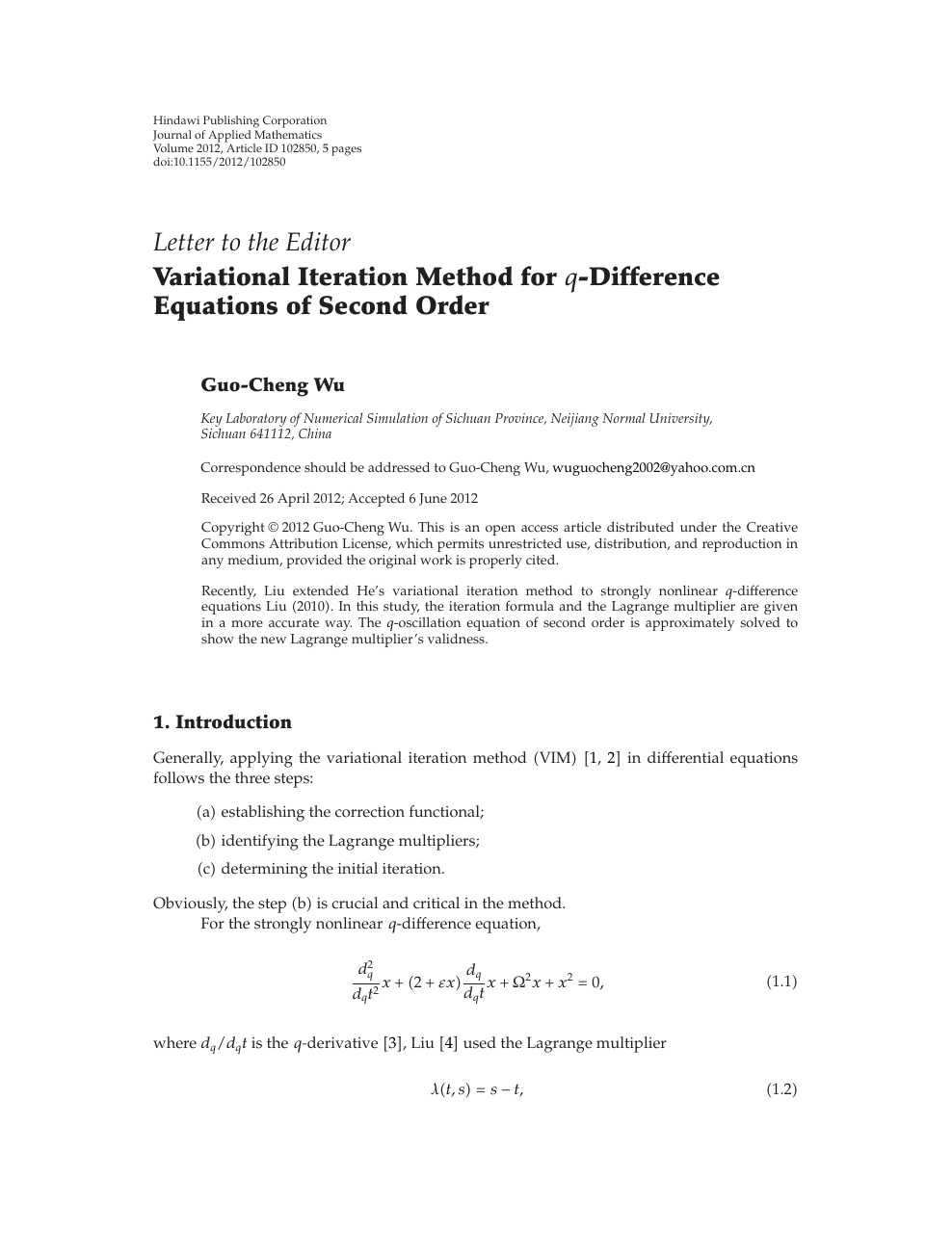 Variational Iteration Method For Q Difference Equations Of Second Order Topic Of Research Paper In Mathematics Download Scholarly Article Pdf And Read For Free On Cyberleninka Open Science Hub