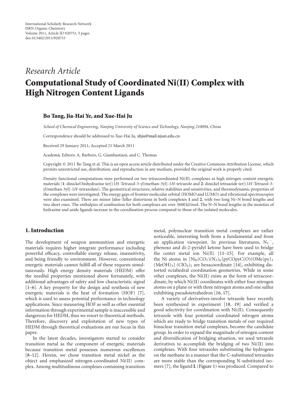 Computational Study Of Coordinated Ni Ii Complex With High Nitrogen Content Ligands Topic Of Research Paper In Chemical Sciences Download Scholarly Article Pdf And Read For Free On Cyberleninka Open Science Hub