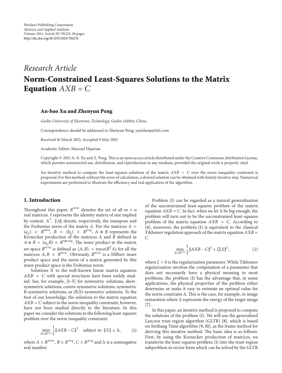 Norm Constrained Least Squares Solutions To The Matrix Equation A X B C Topic Of Research Paper In Mathematics Download Scholarly Article Pdf And Read For Free On Cyberleninka Open Science Hub