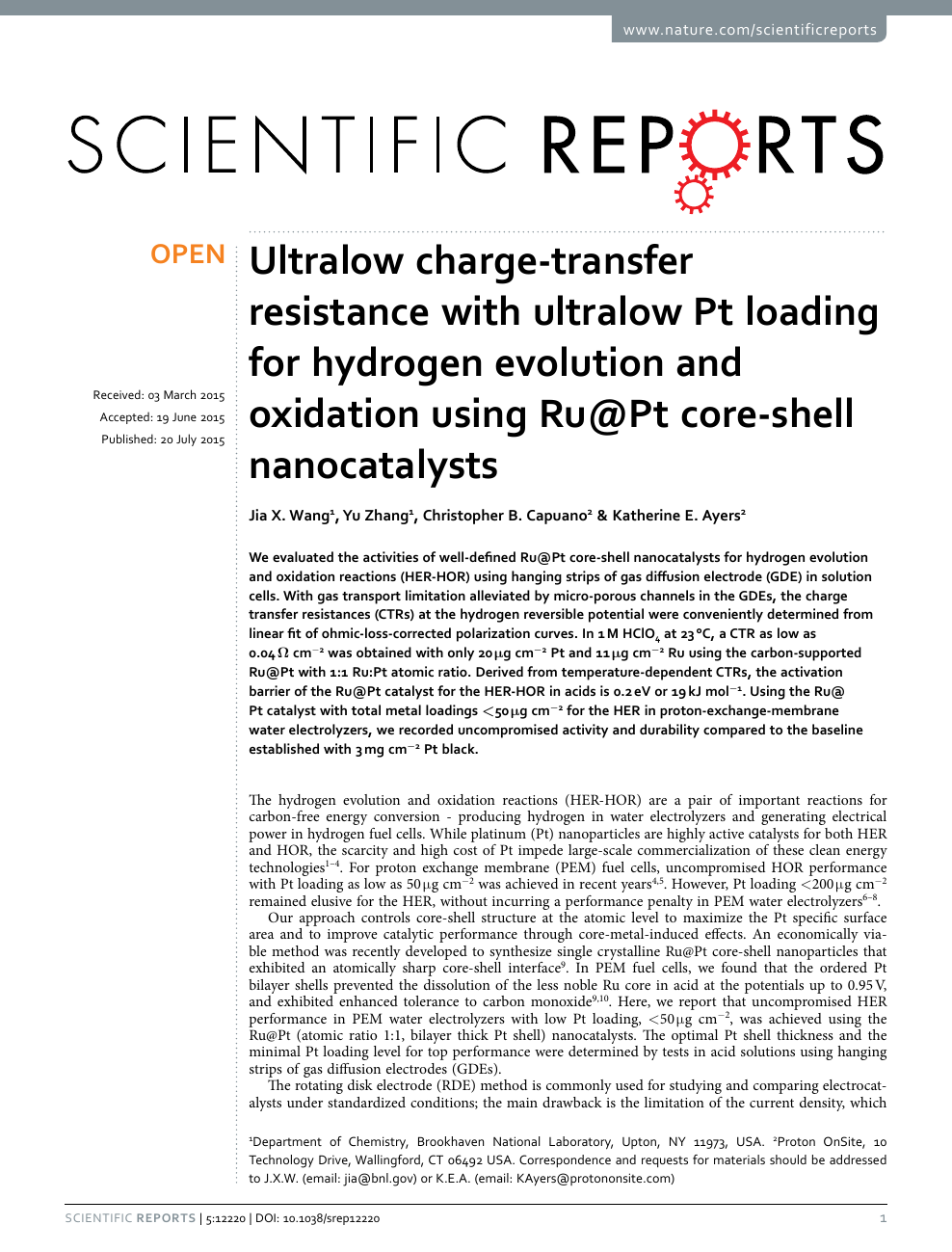 Ultralow Charge Transfer Resistance With Ultralow Pt Loading For Hydrogen Evolution And Oxidation Using Ru Pt Core Shell Nanocatalysts Topic Of Research Paper In Nano Technology Download Scholarly Article Pdf And Read For Free On