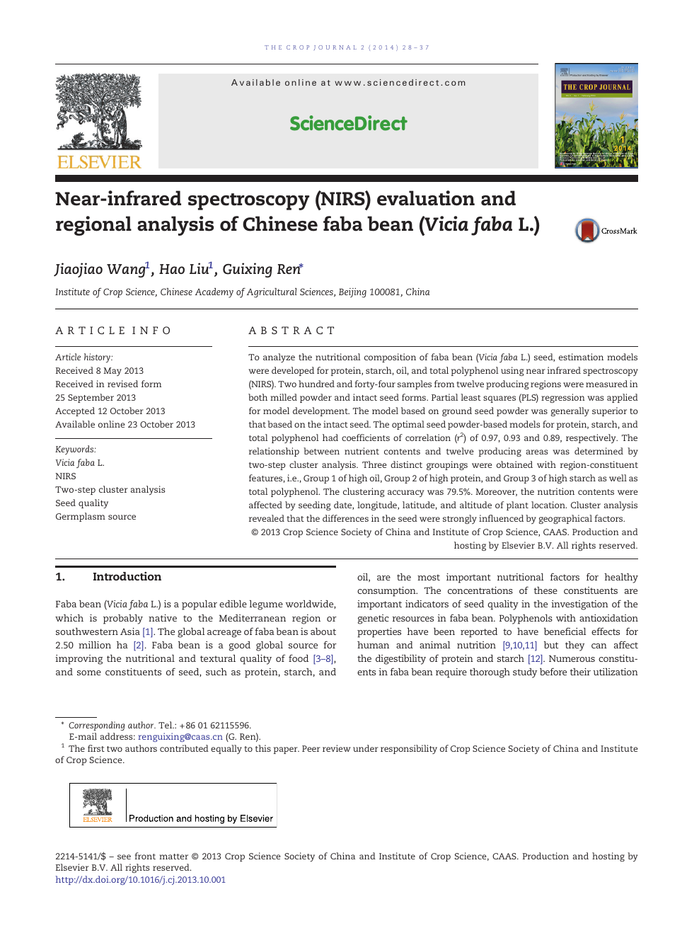 Near Infrared Spectroscopy Nirs Evaluation And Regional Analysis Of Chinese Faba Bean Vicia Faba L Topic Of Research Paper In Agriculture Forestry And Fisheries Download Scholarly Article Pdf And Read For Free