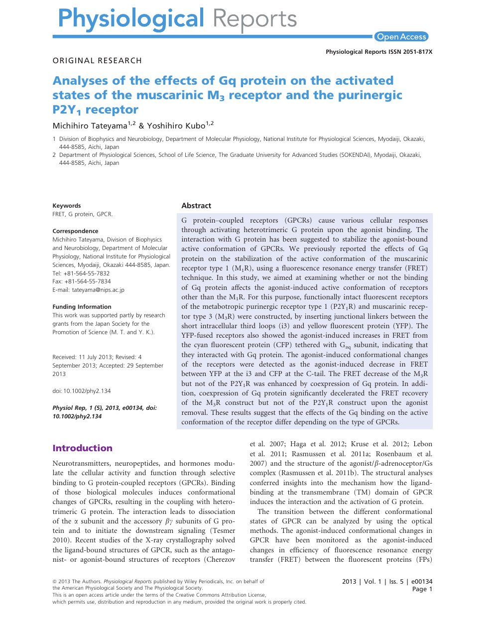 Analyses Of The Effects Of Gq Protein On The Activated States Of The Muscarinic M 3 Receptor And The Purinergic P2y 1 Receptor Topic Of Research Paper In Biological Sciences Download