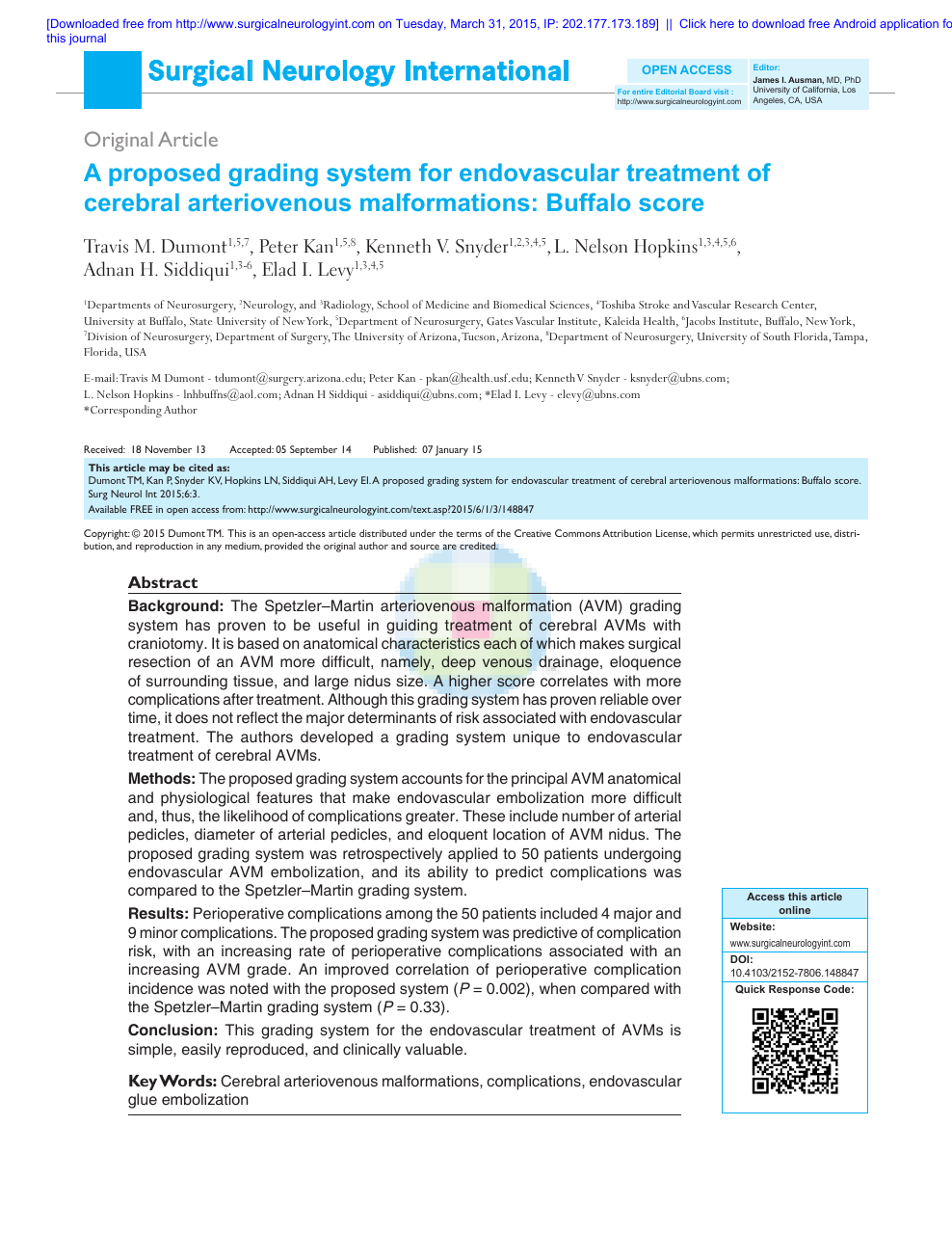 A system for endovascular treatment of cerebral arteriovenous malformations: Buffalo score – topic of research paper in Clinical Download scholarly article PDF and read for free on CyberLeninka open