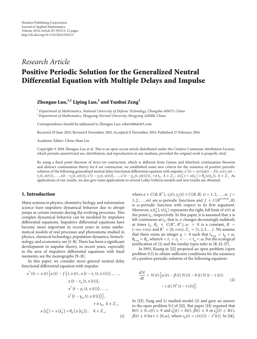 Positive Periodic Solution For The Generalized Neutral Differential Equation With Multiple Delays And Impulse Topic Of Research Paper In Mathematics Download Scholarly Article Pdf And Read For Free On Cyberleninka Open