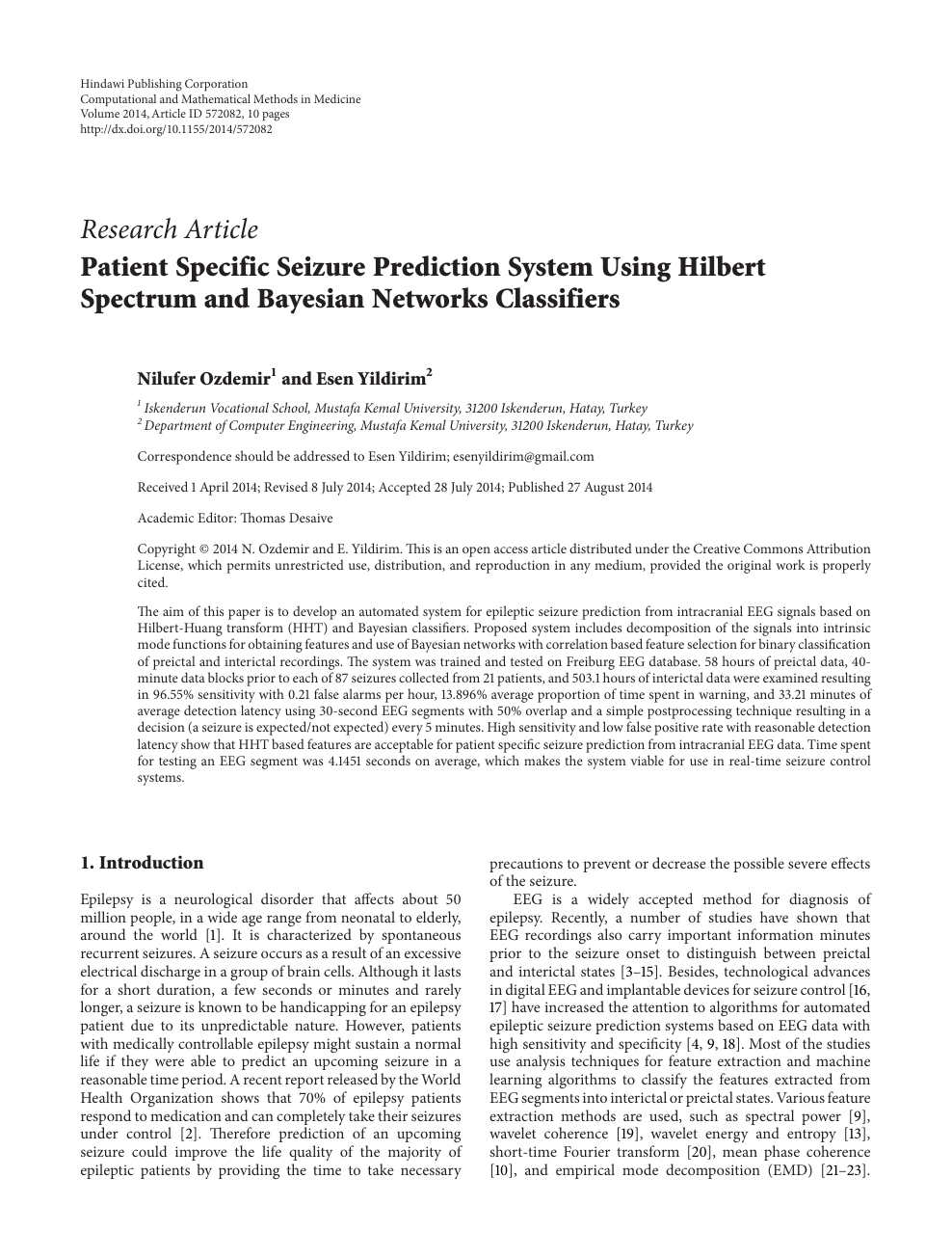 Patient Specific Seizure Prediction System Using Hilbert Spectrum And Bayesian Networks Classifiers Topic Of Research Paper In Medical Engineering Download Scholarly Article Pdf And Read For Free On Cyberleninka Open Science