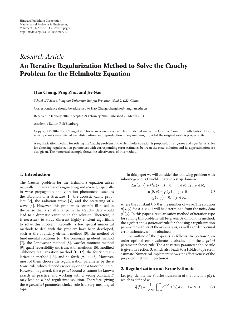 An Iterative Regularization Method To Solve The Cauchy Problem For The Helmholtz Equation Topic Of Research Paper In Mathematics Download Scholarly Article Pdf And Read For Free On Cyberleninka Open Science