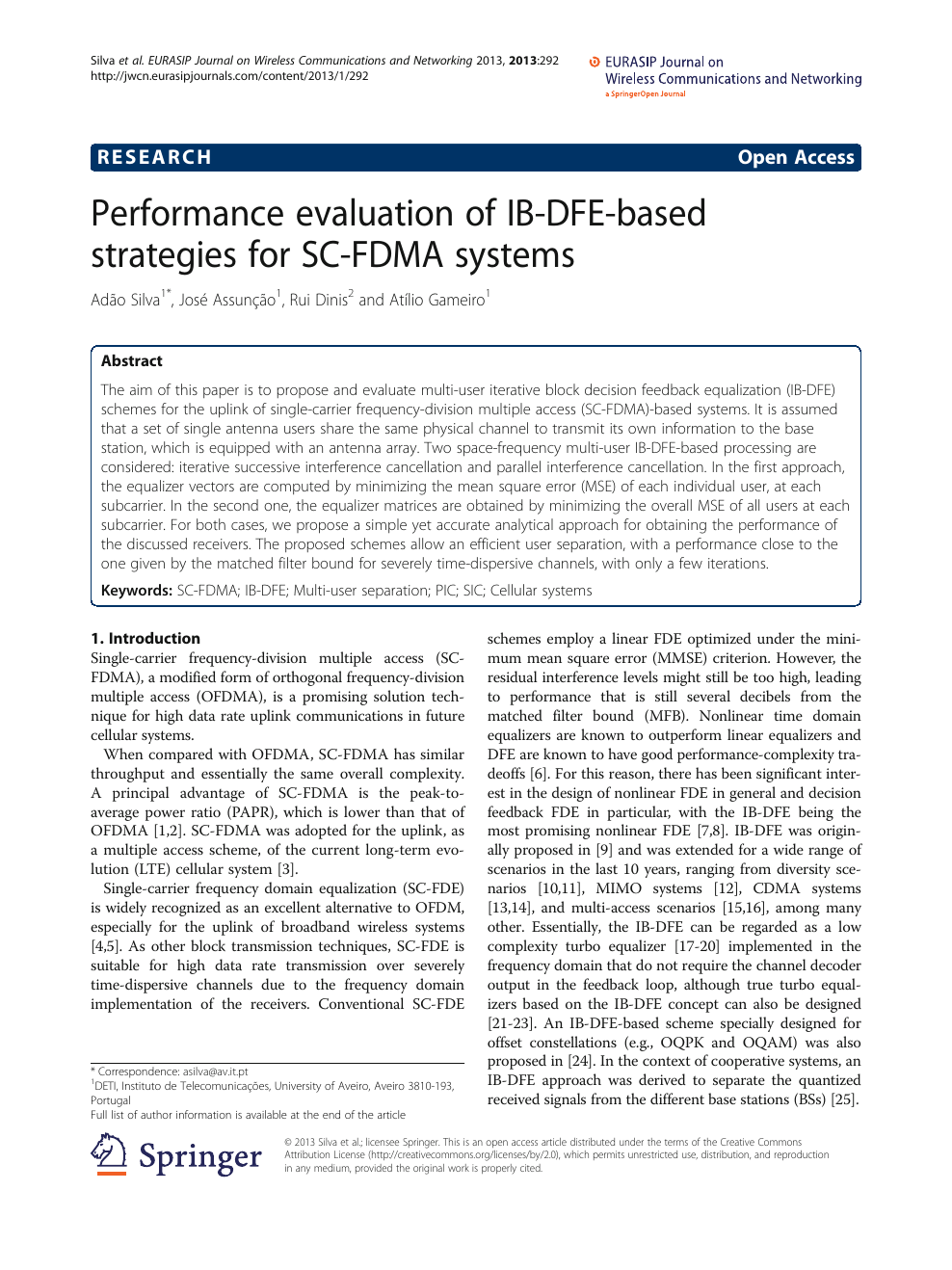 Performance evaluation of IB-DFE-based strategies for SC-FDMA systems –  topic of research paper in Electrical engineering, electronic engineering,  information engineering. Download scholarly article PDF and read for free  on CyberLeninka open science