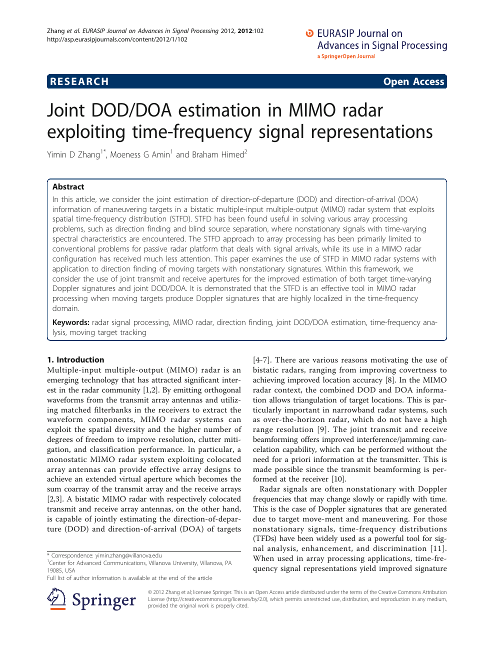 Joint Dod Doa Estimation In Mimo Radar Exploiting Time Frequency Signal Representations Topic Of Research Paper In Computer And Information Sciences Download Scholarly Article Pdf And Read For Free On Cyberleninka Open Science