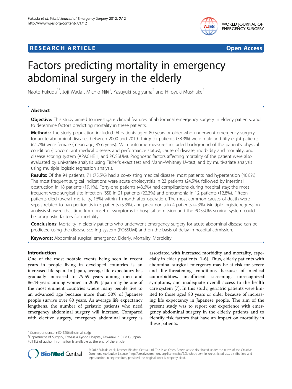 Factors Predicting Mortality In Emergency Abdominal Surgery In The Elderly Topic Of Research Paper In Clinical Medicine Download Scholarly Article Pdf And Read For Free On Cyberleninka Open Science Hub