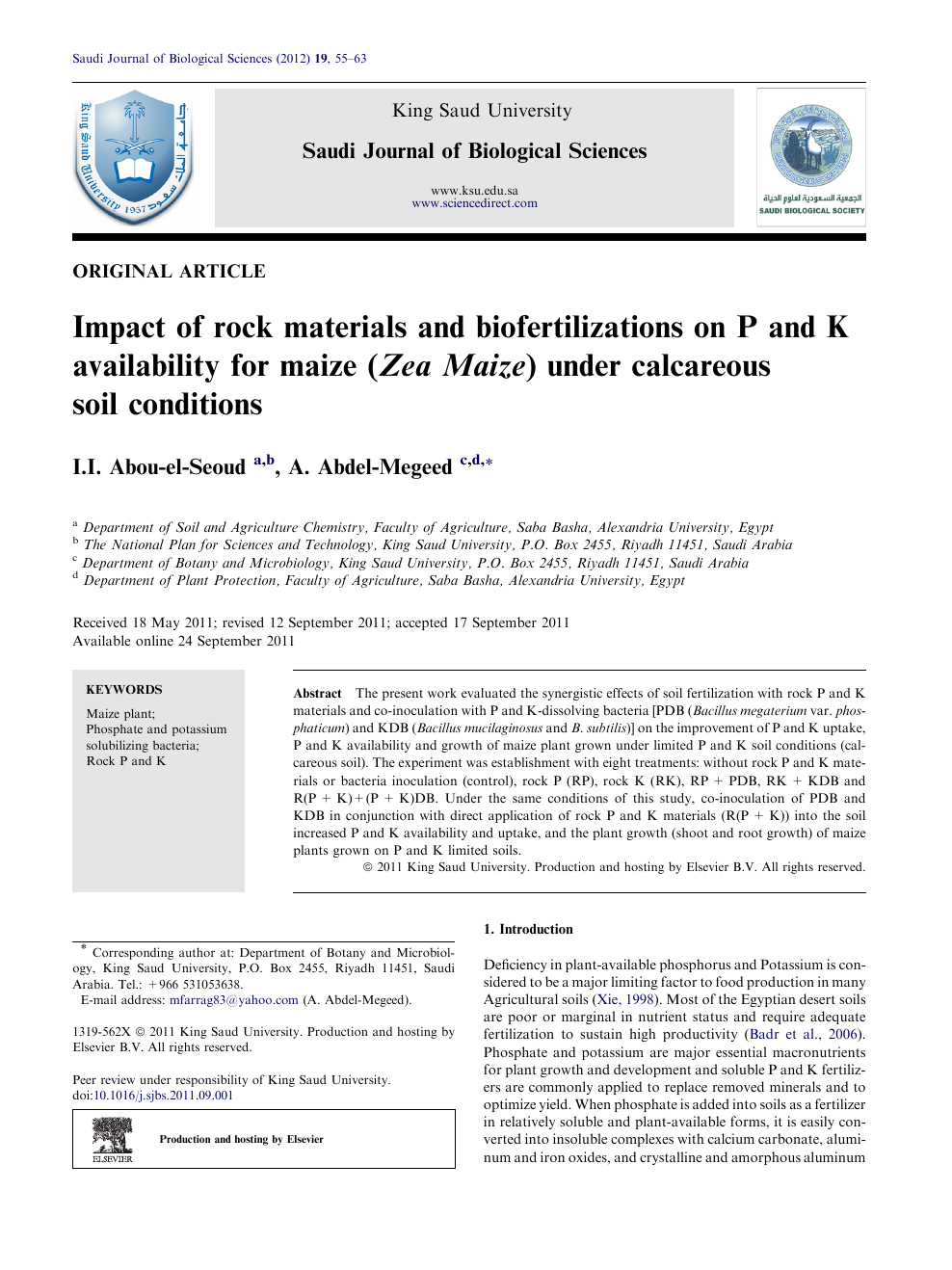Impact Of Rock Materials And Biofertilizations On P And K Availability For Maize Zea Maize Under Calcareous Soil Conditions Topic Of Research Paper In Chemical Sciences Download Scholarly Article Pdf And