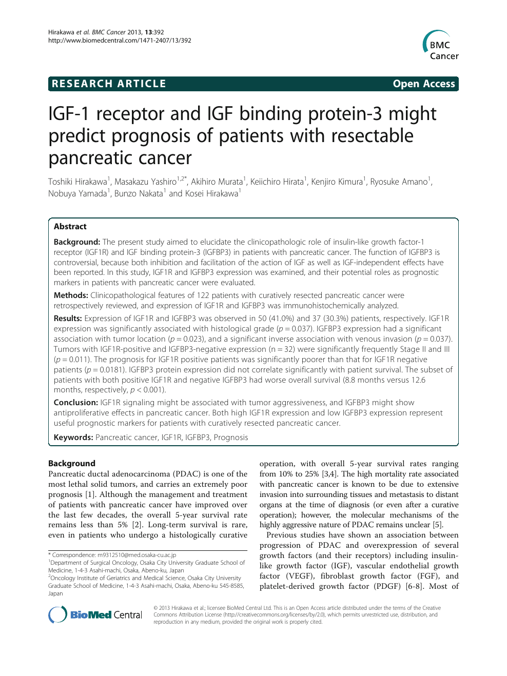 Igf 1 Receptor And Igf Binding Protein 3 Might Predict Prognosis Of Patients With Resectable Pancreatic Cancer Topic Of Research Paper In Clinical Medicine Download Scholarly Article Pdf And Read For Free On