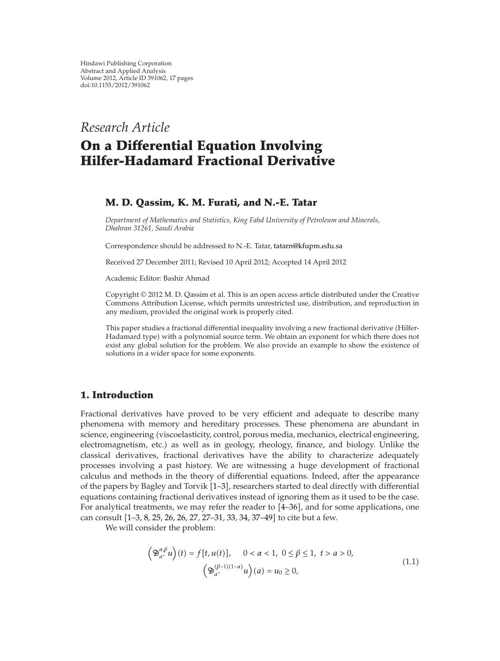 On A Differential Equation Involving Hilfer Hadamard Fractional Derivative Topic Of Research Paper In Mathematics Download Scholarly Article Pdf And Read For Free On Cyberleninka Open Science Hub