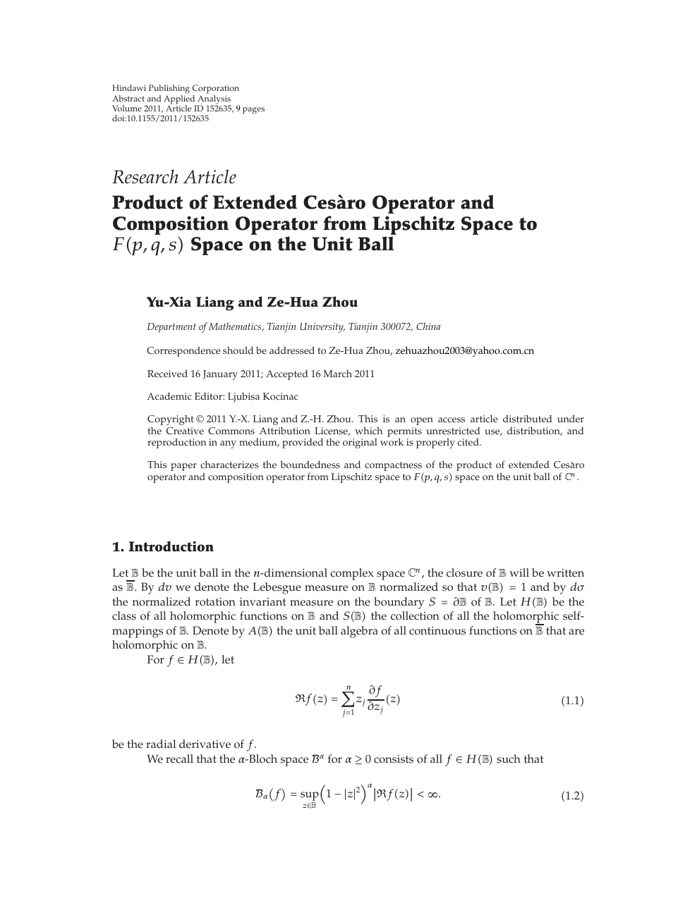 Product Of Extended Cesaro Operator And Composition Operator From Lipschitz Space To F P Q S Space On The Unit Ball Topic Of Research Paper In Mathematics