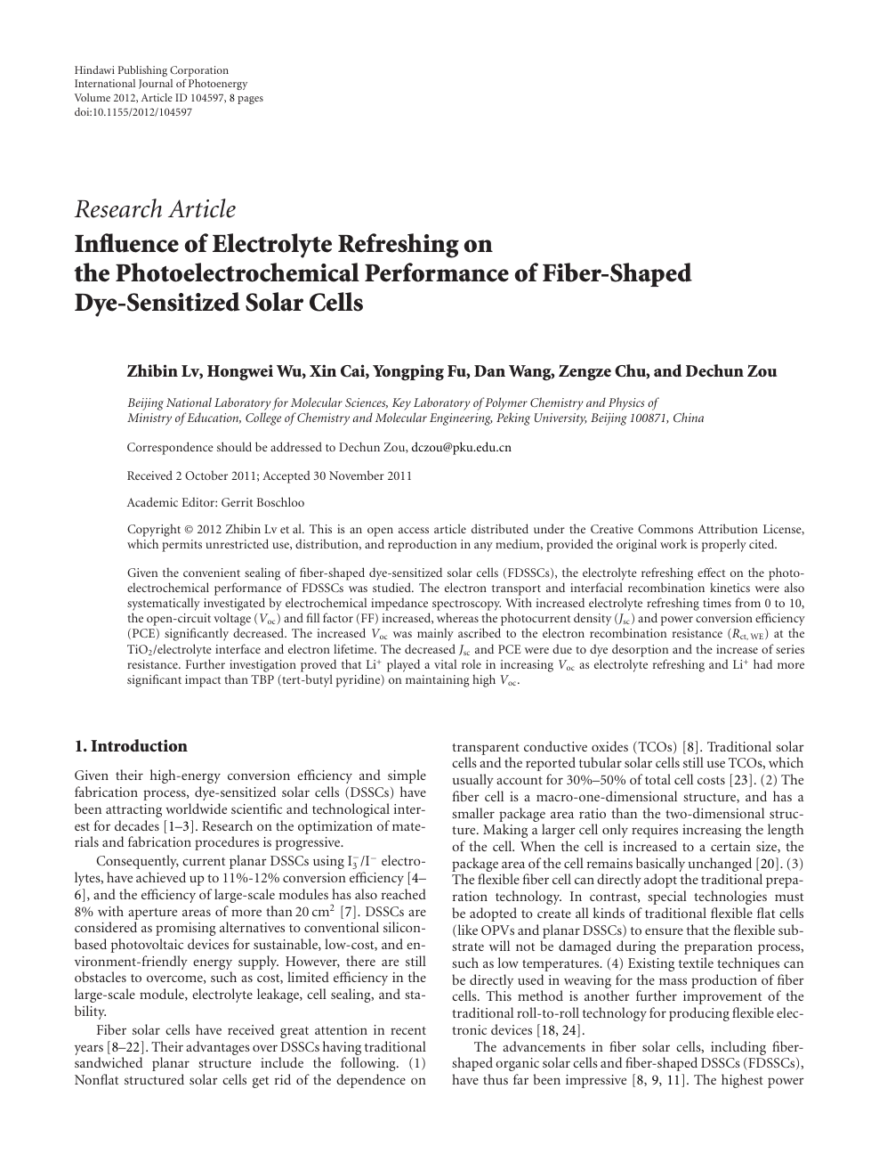 Influence Of Electrolyte Refreshing On The Photoelectrochemical Performance Of Fiber Shaped Dye Sensitized Solar Cells Topic Of Research Paper In Nano Technology Download Scholarly Article Pdf And Read For Free On Cyberleninka Open Science