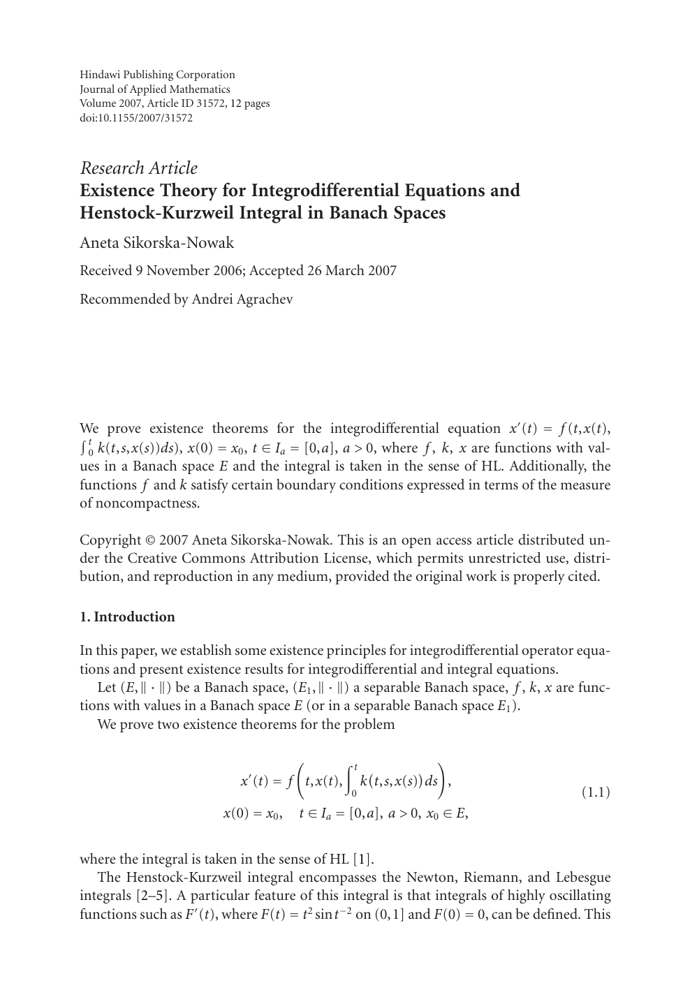 Existence Theory For Integrodifferential Equations And Henstock Kurzweil Integral In Banach Spaces Topic Of Research Paper In Mathematics Download Scholarly Article Pdf And Read For Free On Cyberleninka Open Science Hub