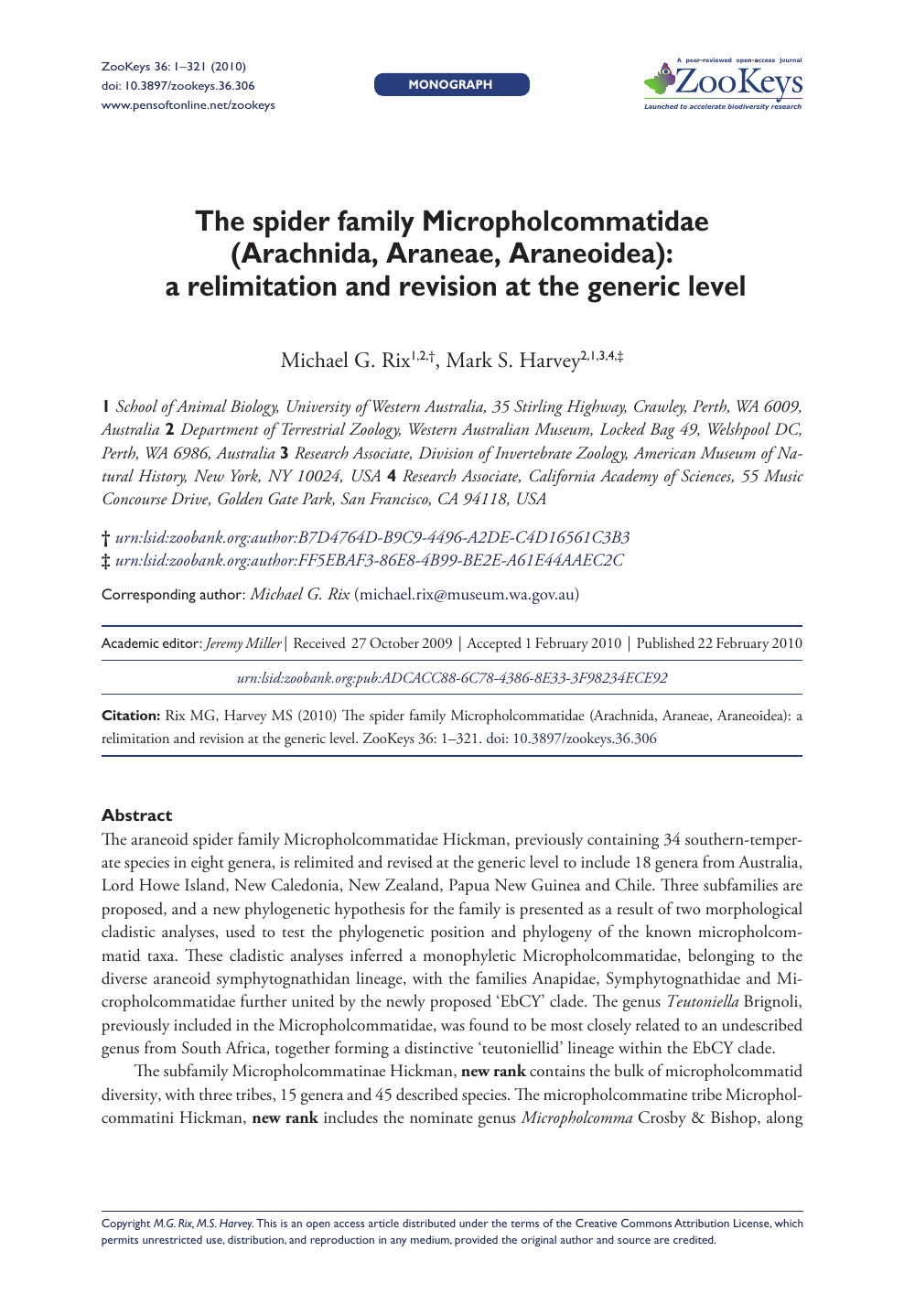 The Spider Family Micropholcommatidae Arachnida Araneae Araneoidea A Relimitation And Revision At The Generic Level Topic Of Research Paper In Biological Sciences Download Scholarly Article Pdf And Read For Free On