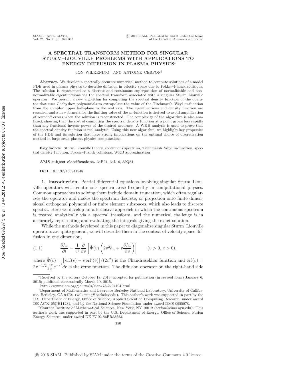 A Spectral Transform Method For Singular Sturm Liouville Problems With Applications To Energy Diffusion In Plasma Physics Topic Of Research Paper In Physical Sciences Download Scholarly Article Pdf And Read For Free