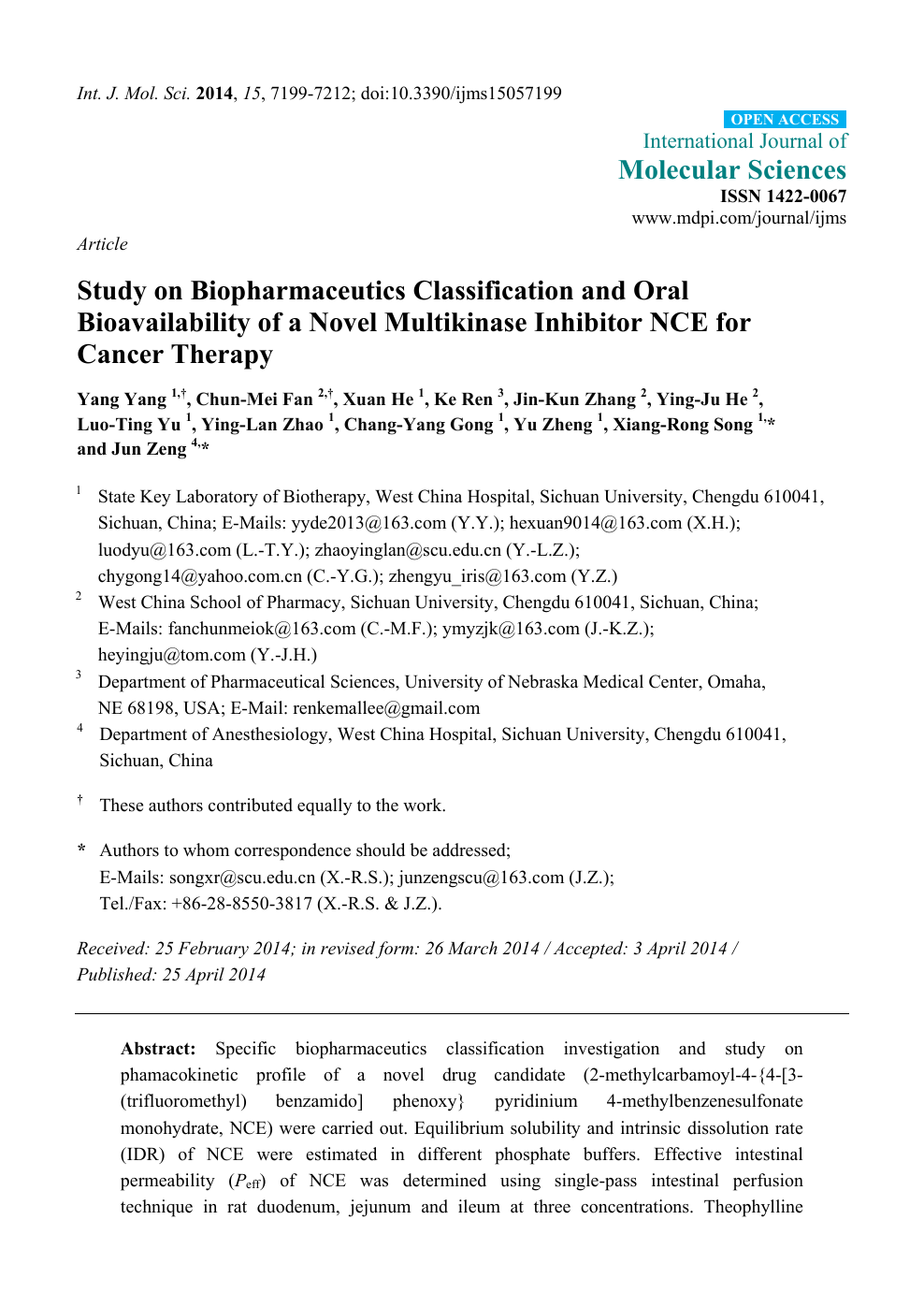 Study On Biopharmaceutics Classification And Oral Bioavailability Of A Novel Multikinase Inhibitor Nce For Cancer Therapy Topic Of Research Paper In Nano Technology Download Scholarly Article Pdf And Read For Free On