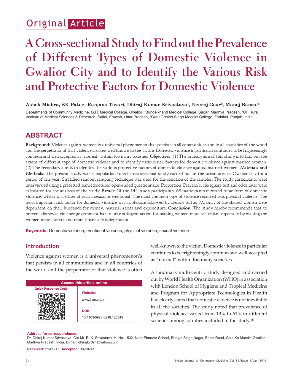 research paper on definition of domestic violence
