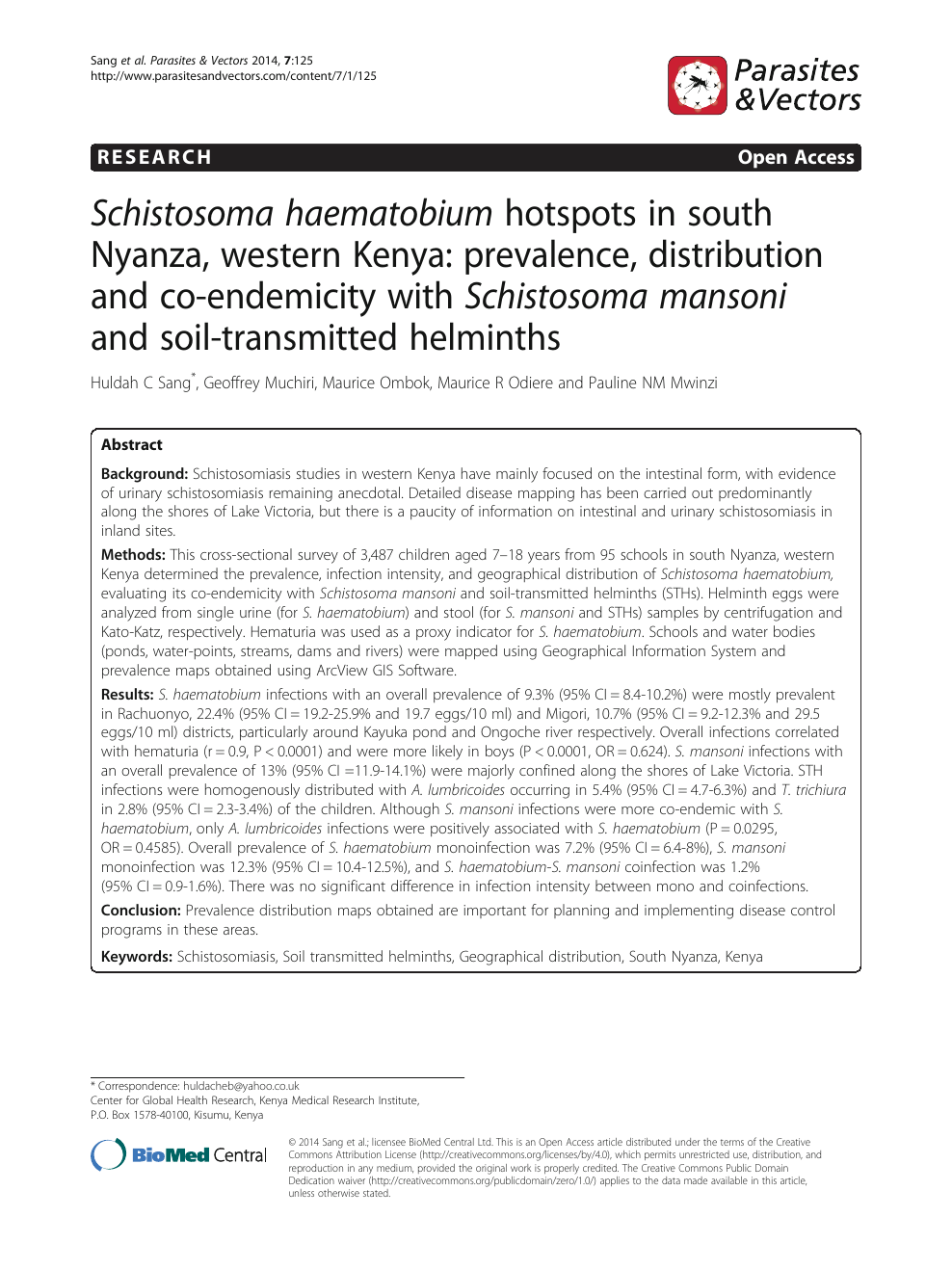 Schistosomiasis kenya, Traducere 
