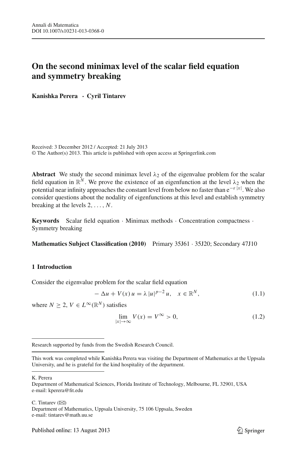 On The Second Minimax Level Of The Scalar Field Equation And Symmetry Breaking Topic Of Research Paper In Mathematics Download Scholarly Article Pdf And Read For Free On Cyberleninka Open Science