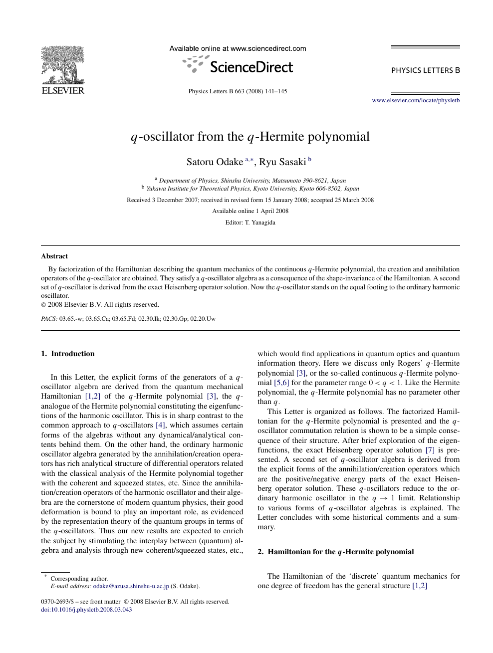 Q Oscillator From The Q Hermite Polynomial Topic Of Research Paper In Physical Sciences Download Scholarly Article Pdf And Read For Free On Cyberleninka Open Science Hub