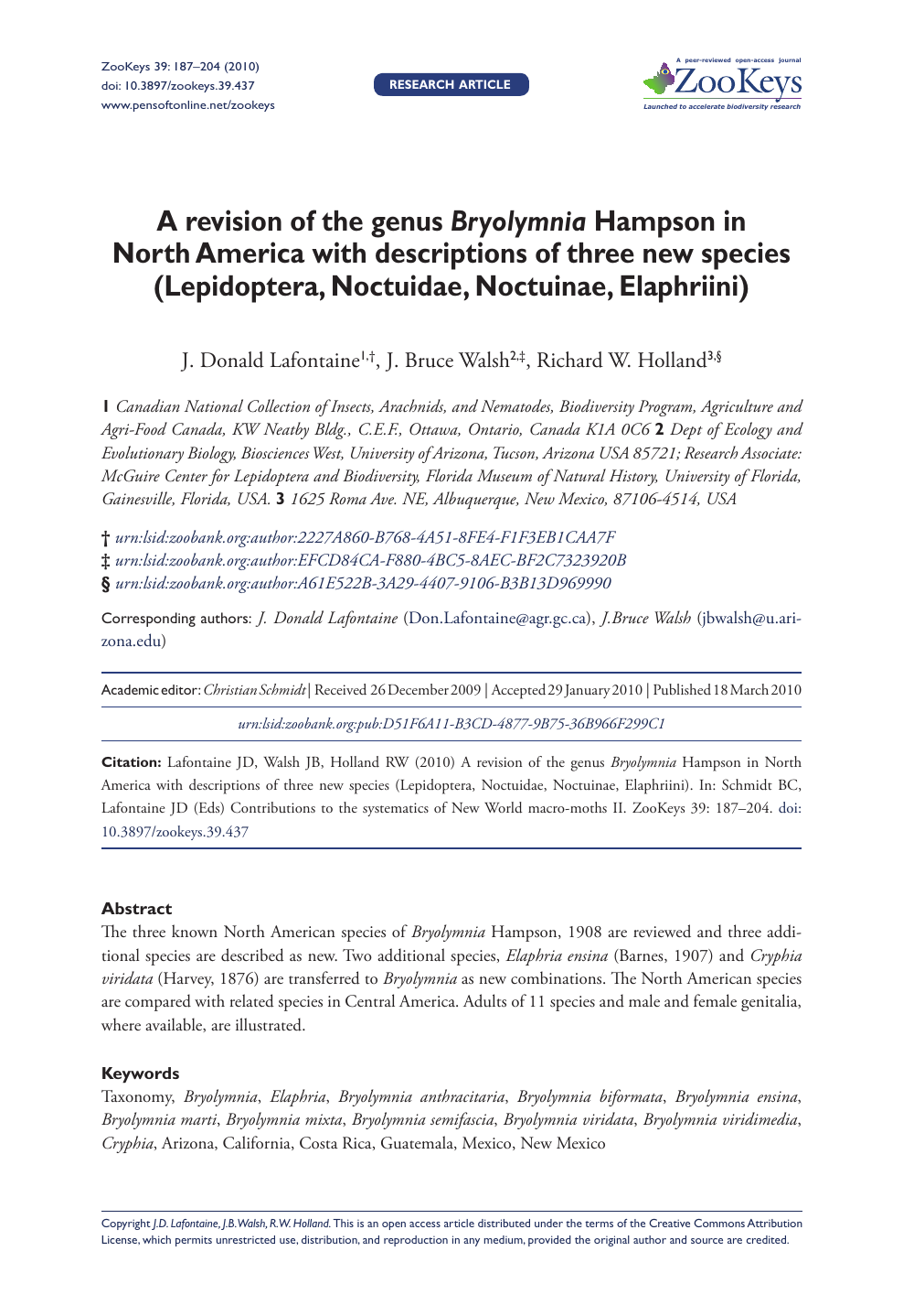 A Revision Of The Genus Bryolymnia Hampson In North America With Descriptions Of Three New Species Lepidoptera Noctuidae Noctuinae Elaphriini Topic Of Research Paper In Biological Sciences Download Scholarly Article Pdf