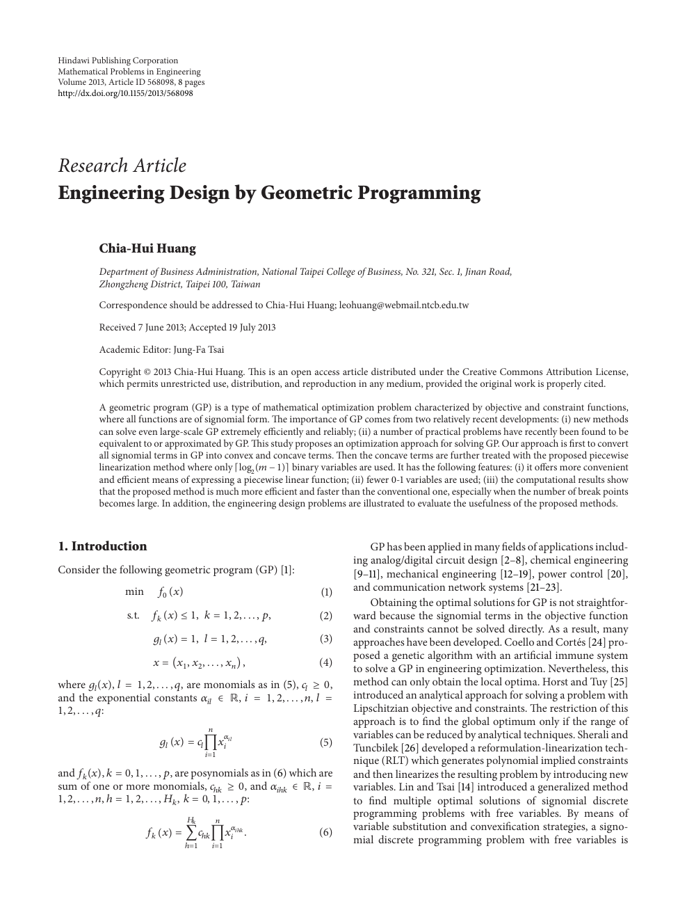 Engineering Design By Geometric Programming Topic Of Research Paper In Mathematics Download Scholarly Article Pdf And Read For Free On Cyberleninka Open Science Hub