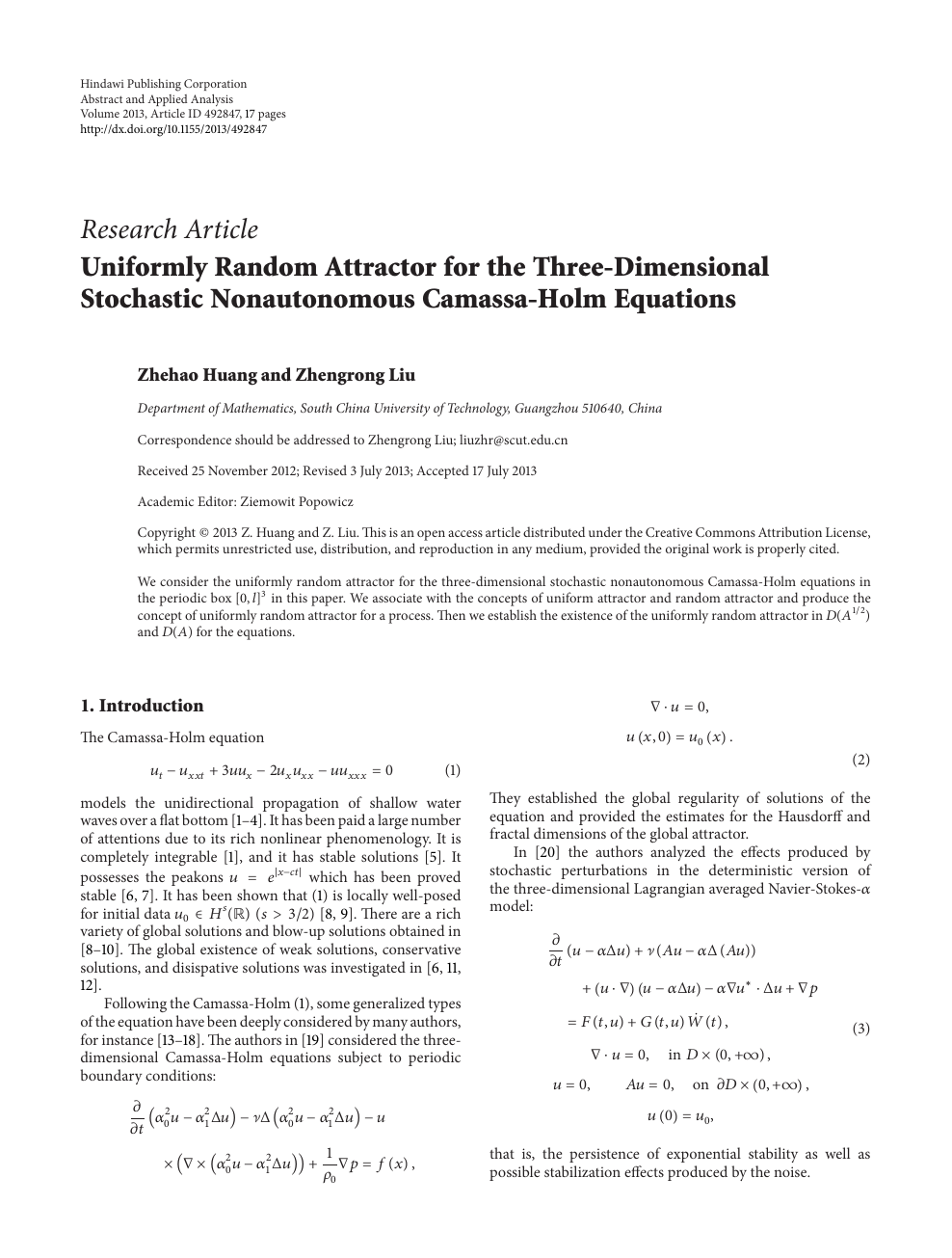 Uniformly Random Attractor For The Three Dimensional Stochastic Nonautonomous Camassa Holm Equations Topic Of Research Paper In Mathematics Download Scholarly Article Pdf And Read For Free On Cyberleninka Open Science Hub