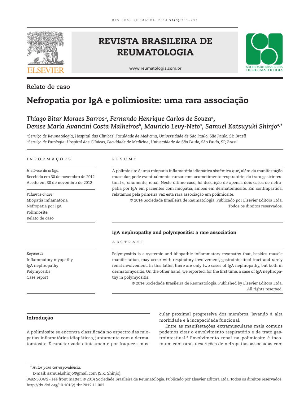 Nefropatia Por Iga E Polimiosite Uma Rara Associacao Topic Of Research Paper In Health Sciences Download Scholarly Article Pdf And Read For Free On Cyberleninka Open Science Hub
