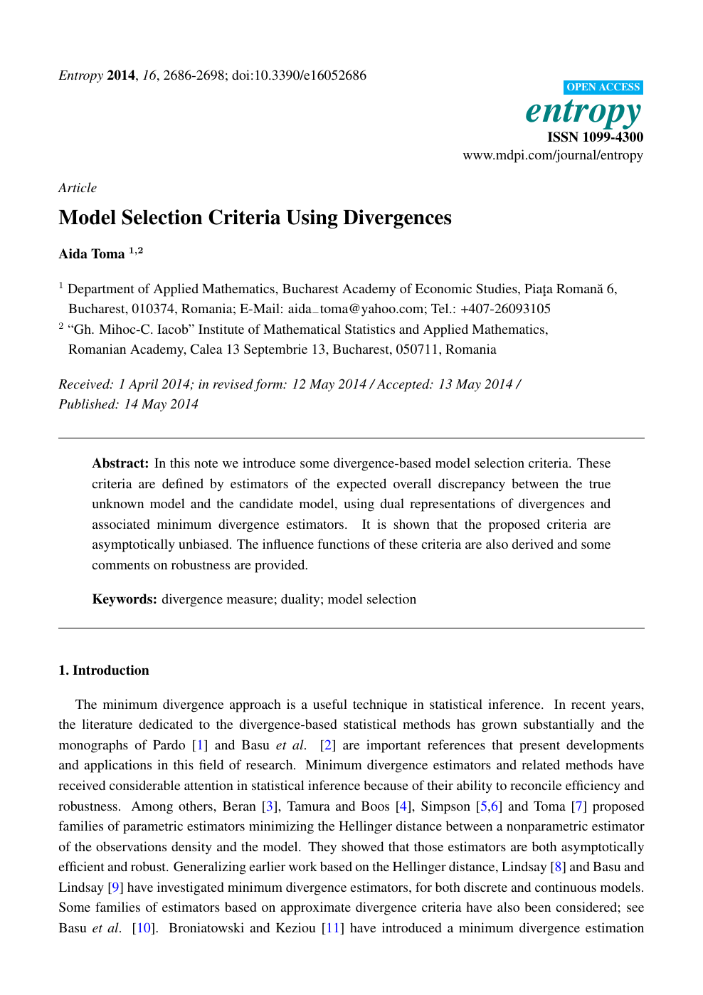 Model Selection Criteria Using Divergences Topic Of Research Paper In Mathematics Download Scholarly Article Pdf And Read For Free On Cyberleninka Open Science Hub