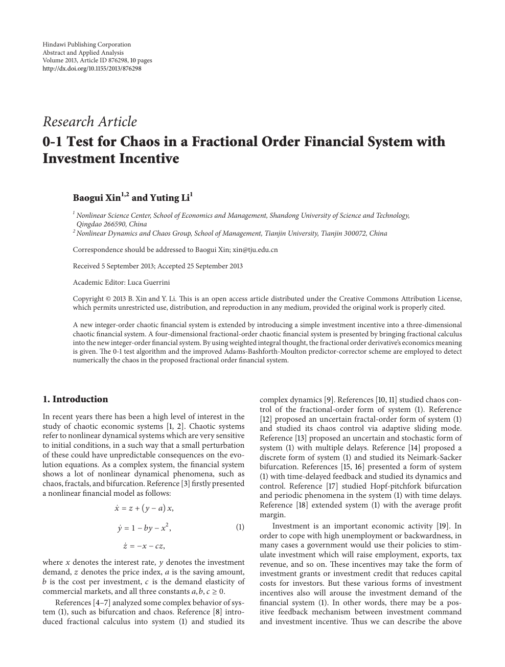 0 1 Test For Chaos In A Fractional Order Financial System With Investment Incentive Topic Of Research Paper In Mathematics Download Scholarly Article Pdf And Read For Free On Cyberleninka Open Science Hub
