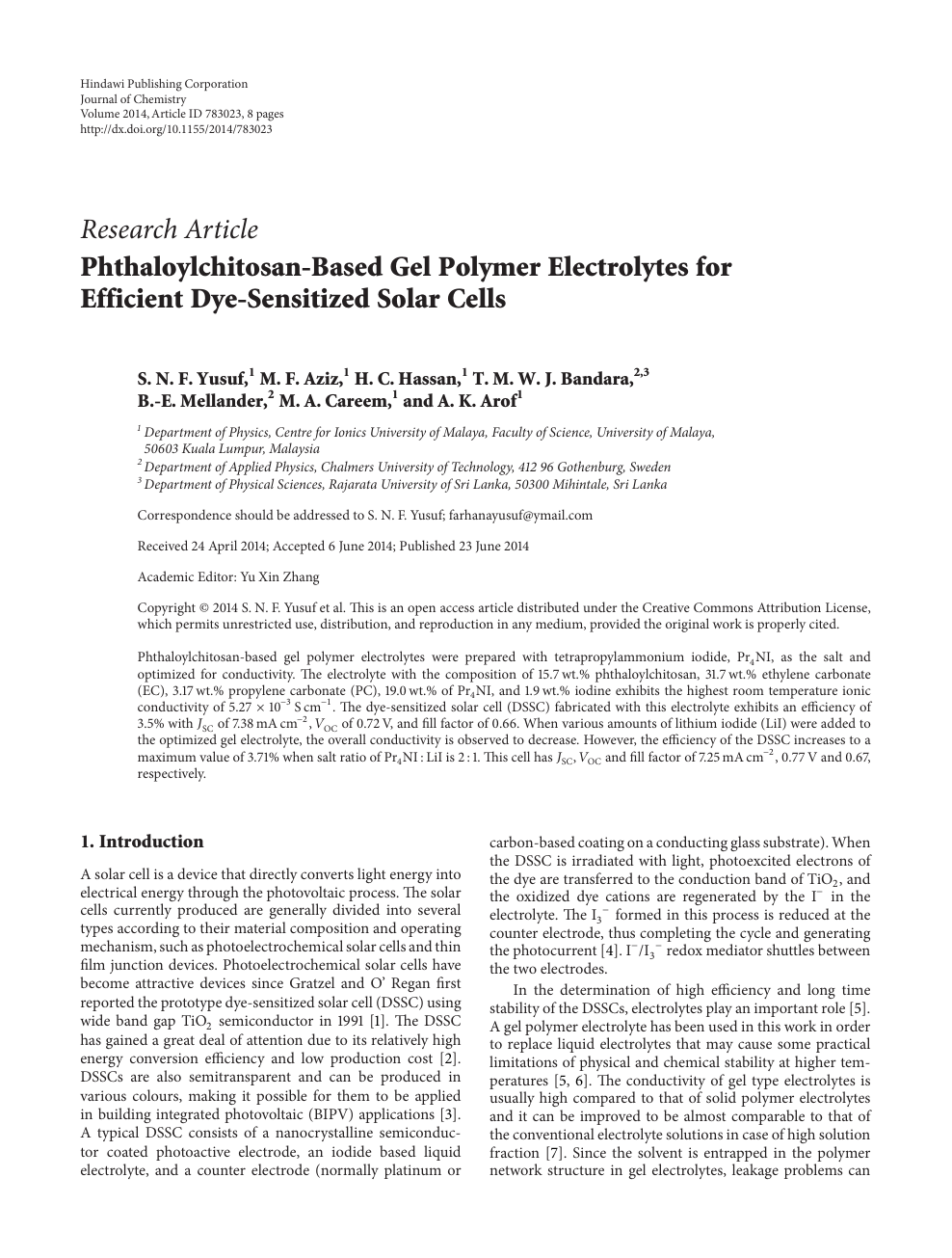 Phthaloylchitosan Based Gel Polymer Electrolytes For Efficient Dye Sensitized Solar Cells Topic Of Research Paper In Chemical Sciences Download Scholarly Article Pdf And Read For Free On Cyberleninka Open Science Hub