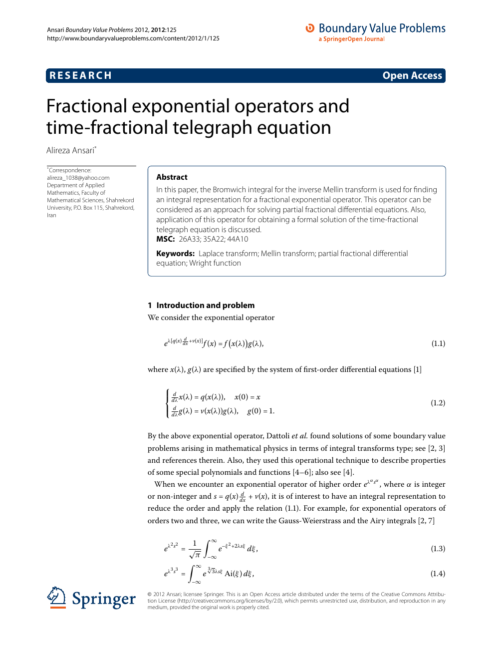 Fractional Exponential Operators And Time Fractional Telegraph Equation Topic Of Research Paper In Mathematics Download Scholarly Article Pdf And Read For Free On Cyberleninka Open Science Hub