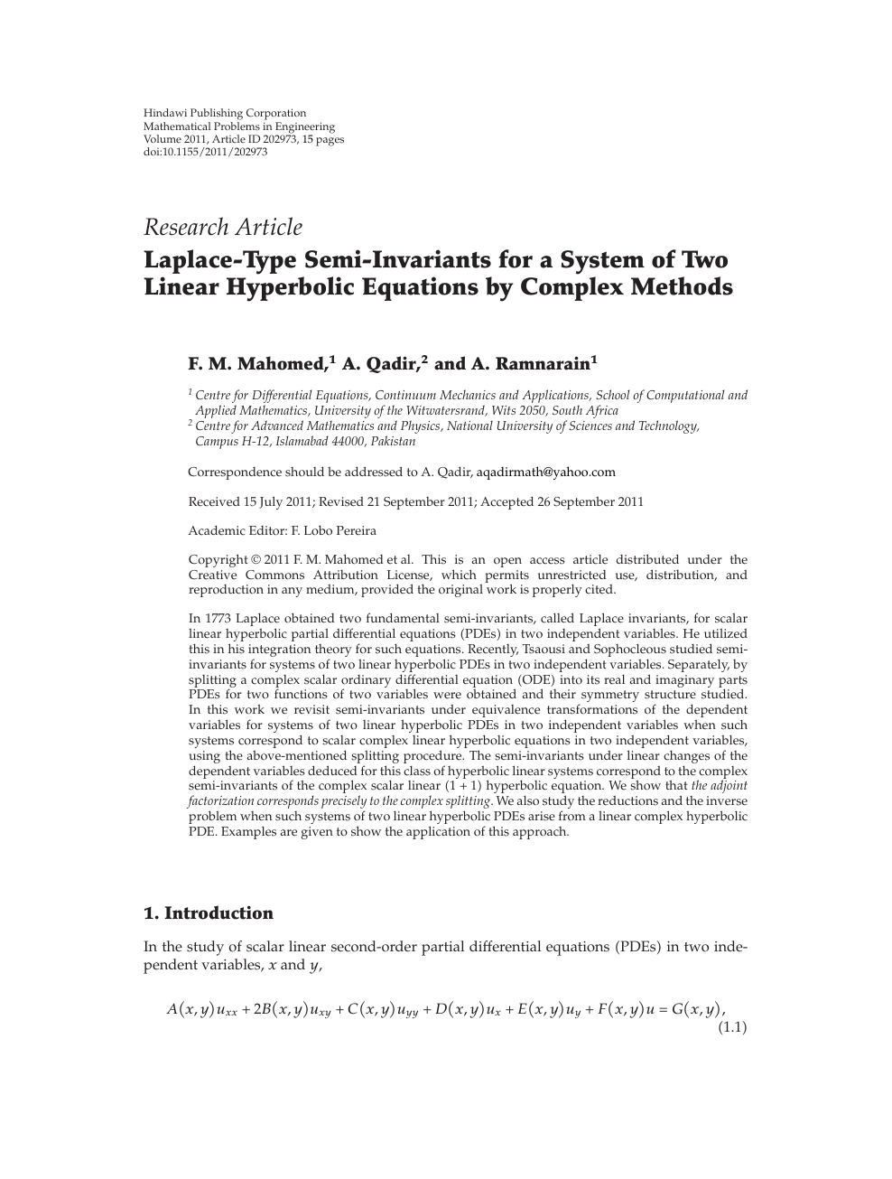 Laplace Type Semi Invariants For A System Of Two Linear Hyperbolic Equations By Complex Methods Topic Of Research Paper In Mathematics Download Scholarly Article Pdf And Read For Free On Cyberleninka Open Science